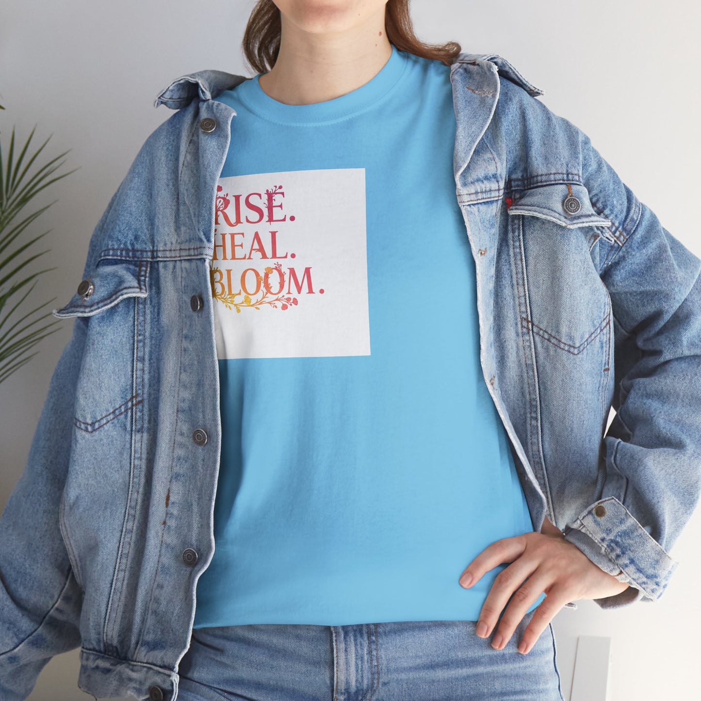 Rise Heal Bloom Unisex Heavy Cotton Tee - Motivational Graphic T-Shirt for Self-Care and Wellness