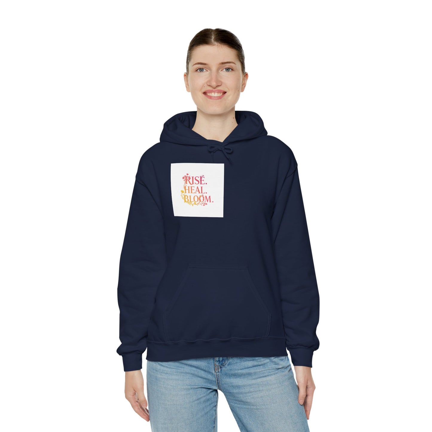 Rise Heal Bloom Unisex Heavy Blend Hoodie - Inspirational Sweatshirt for Self-Care and Wellness