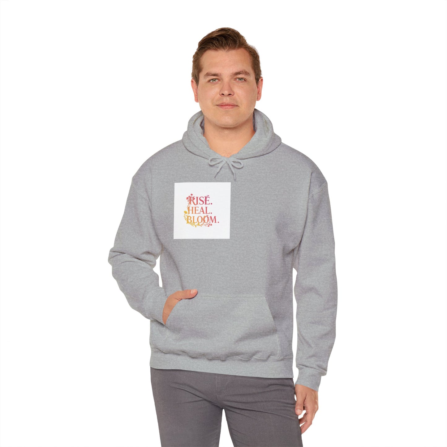 Rise Heal Bloom Unisex Heavy Blend Hoodie - Inspirational Sweatshirt for Self-Care and Wellness