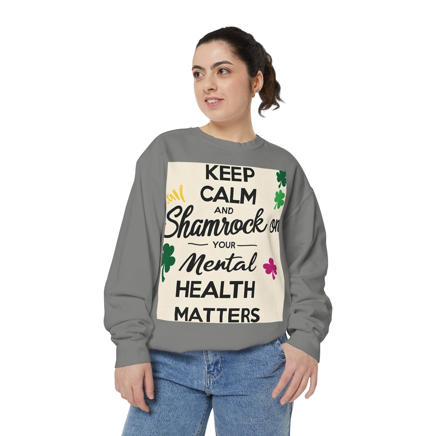 Front Print Design- "Keep Calm Shamrock" Sweatshirt