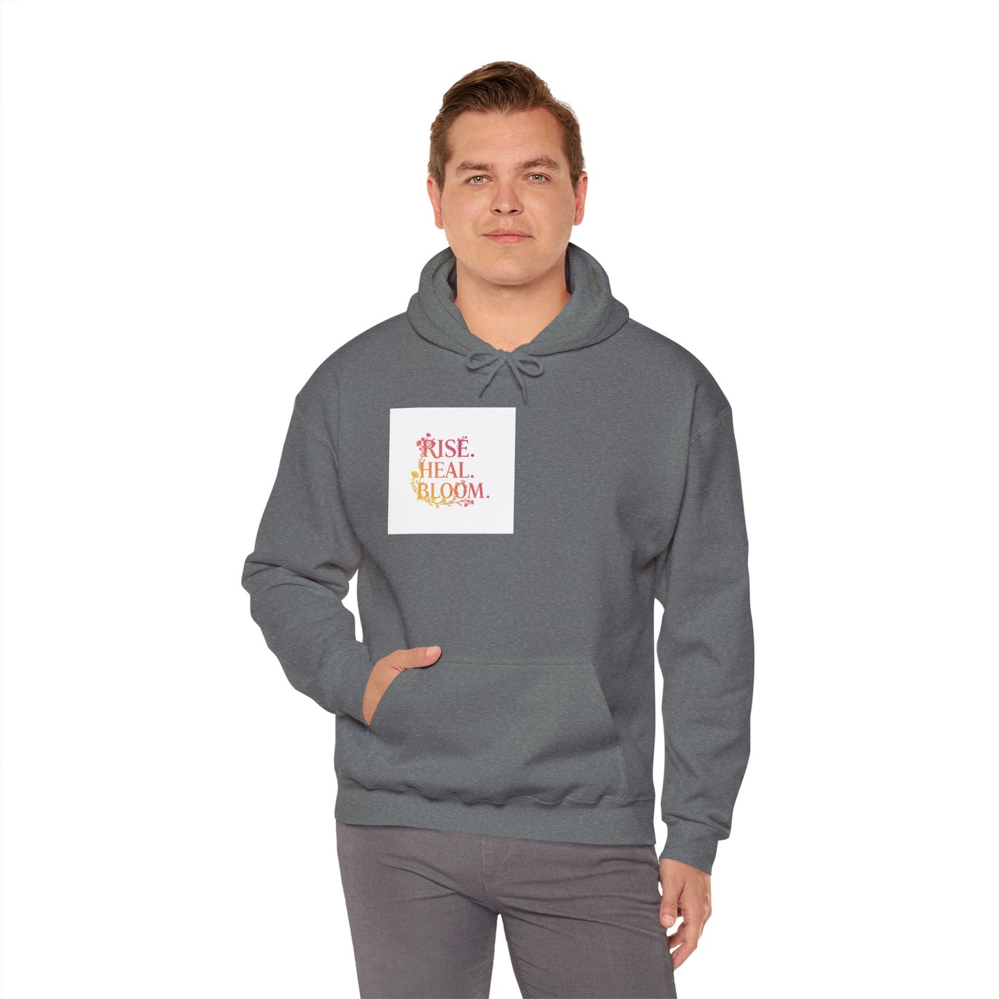 Rise Heal Bloom Unisex Heavy Blend Hoodie - Inspirational Sweatshirt for Self-Care and Wellness