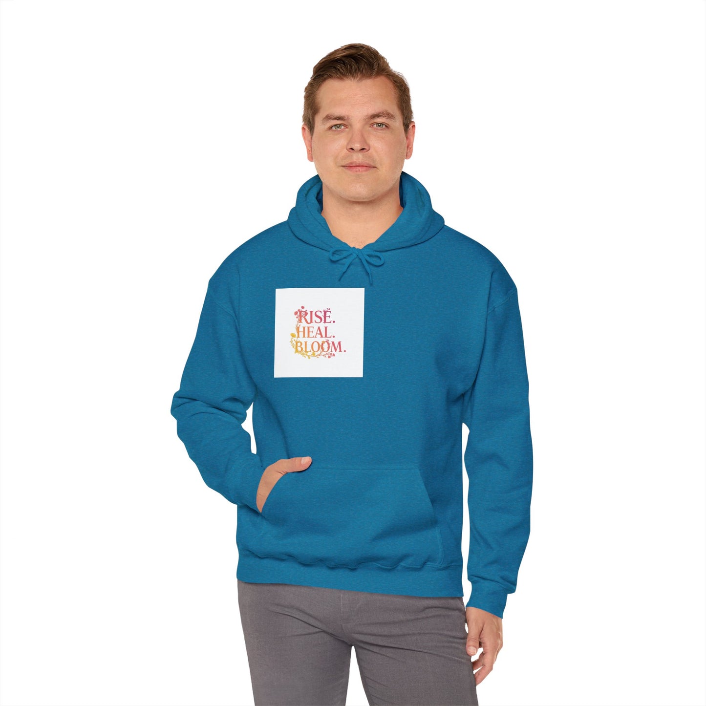 Rise Heal Bloom Unisex Heavy Blend Hoodie - Inspirational Sweatshirt for Self-Care and Wellness