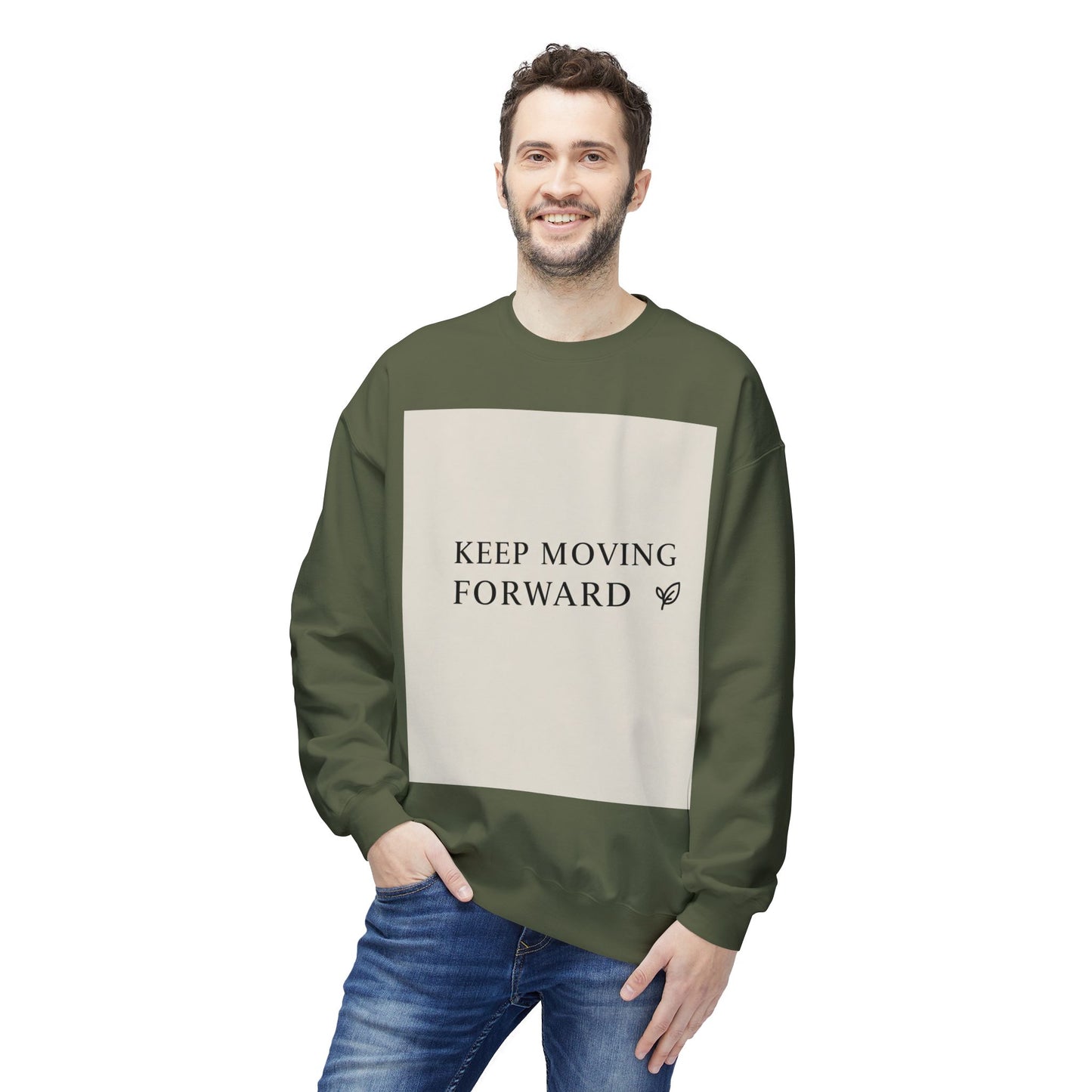 စိတ်အားထက်သန်သော Fleece Crewneck အင်္ကျီ - "ရှေ့သို့ ဆက်သွားပါ"