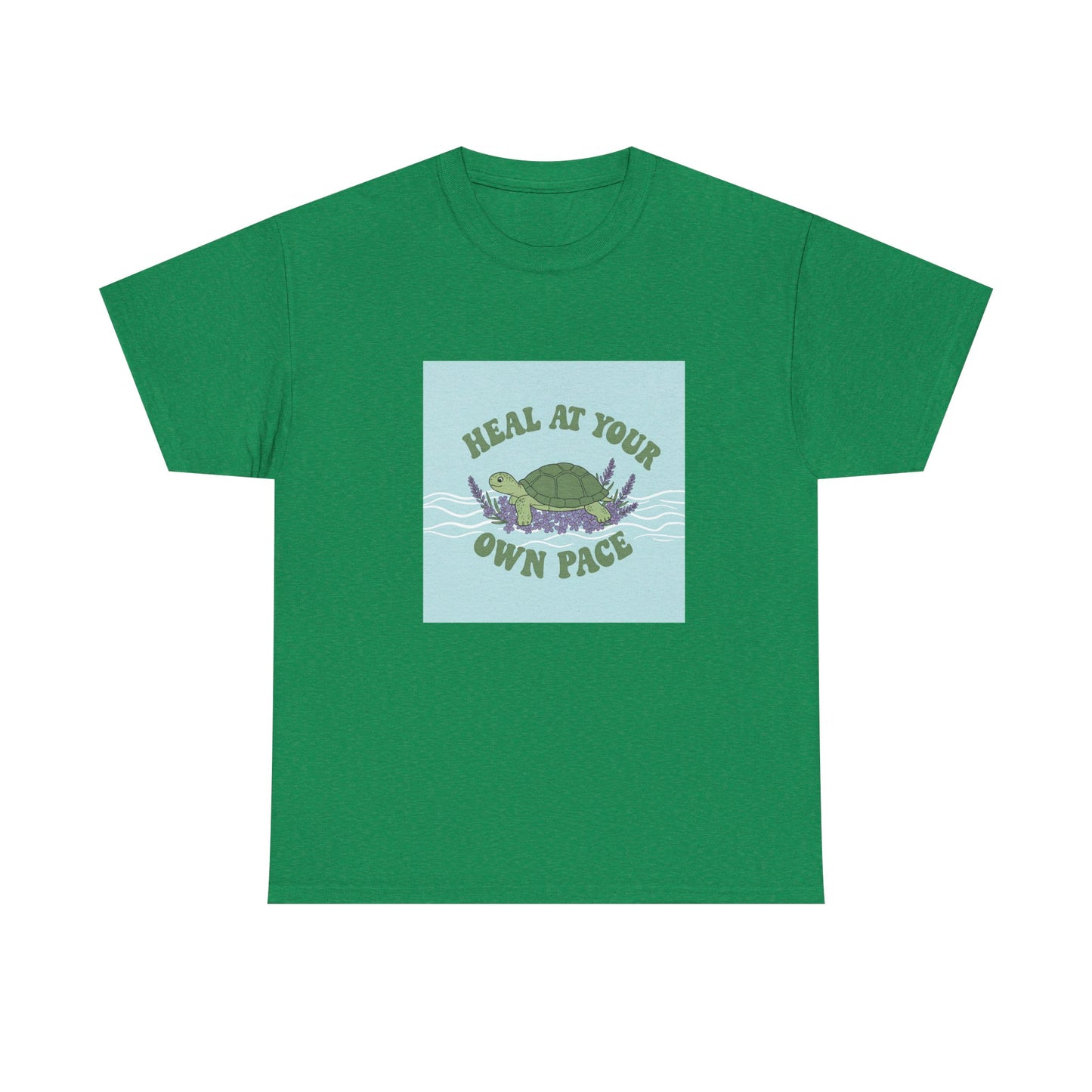 Heal at Your Own Pace Unisex Heavy Cotton Tee - Inspirational Turtle Graphic Tee for Relaxation