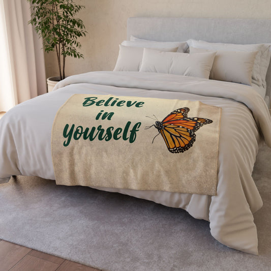 Inspirational Butterfly Blanket - 'Believe in Yourself' Soft Polyester Throw