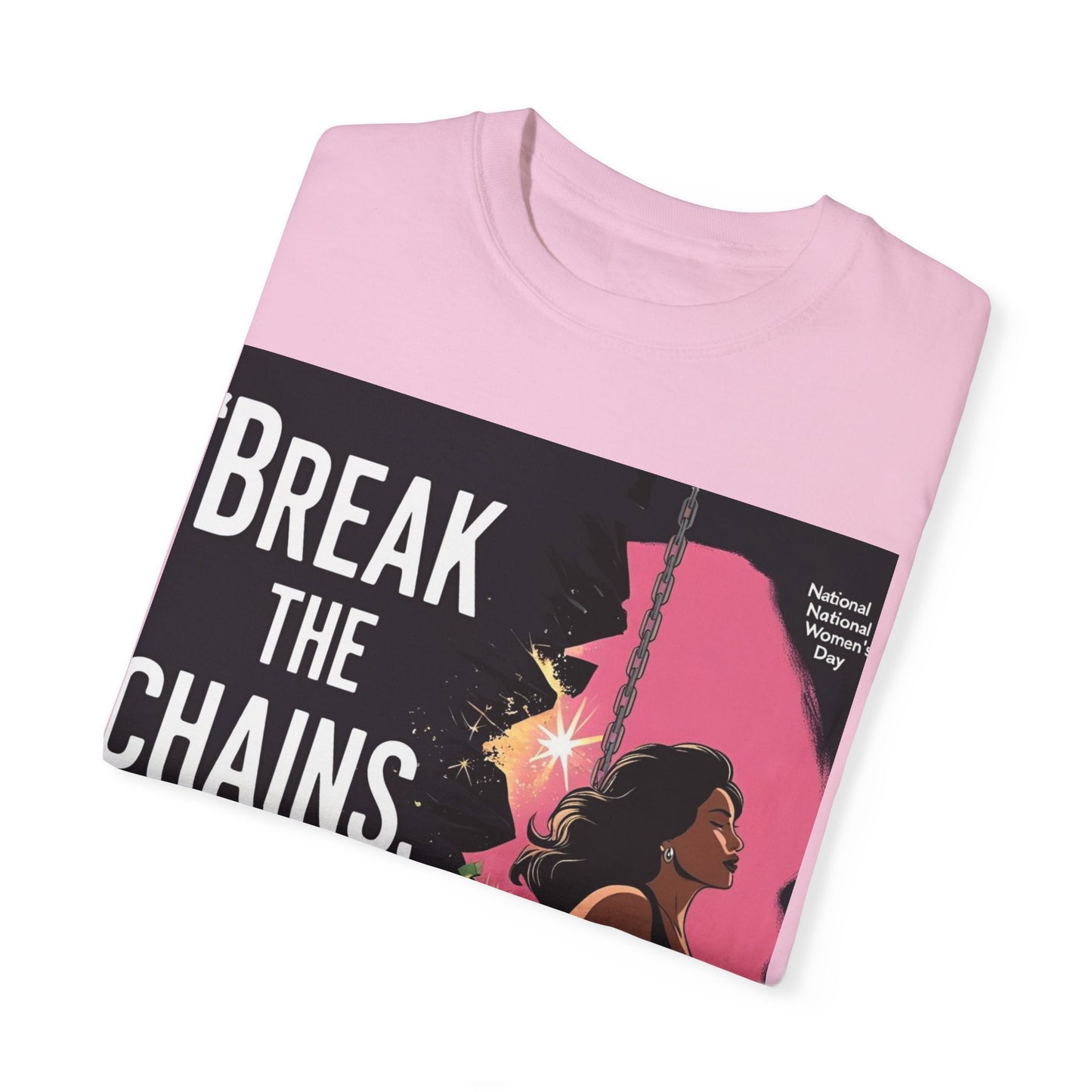 Bemagtigings-T-hemp: "Break the Chains, Shine" - Unisex-kledingkleurige tee vir Nasionale Vryheidsdag