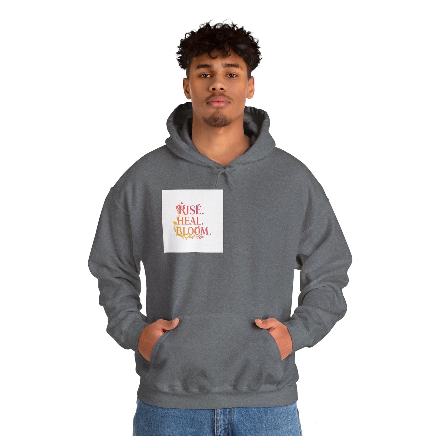 Rise Heal Bloom Unisex Heavy Blend Hoodie - Inspirational Sweatshirt for Self-Care and Wellness