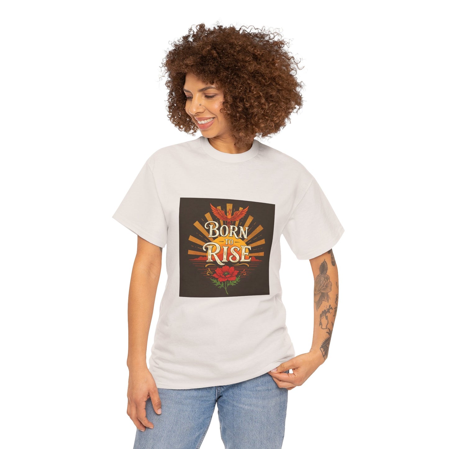 Born to Rise Unisex Heavy Cotton Tee - Inspirational Graphic Shirt