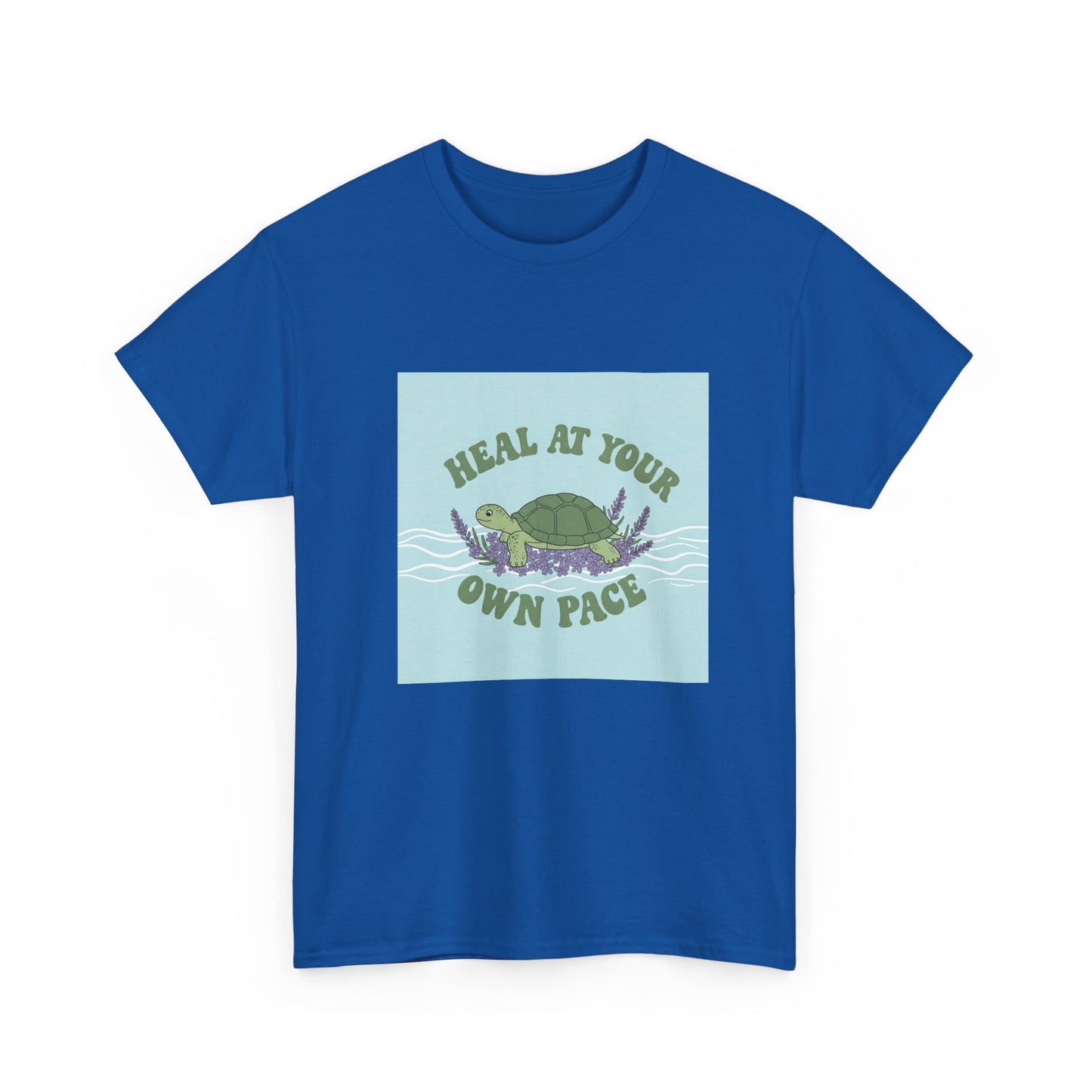 Heal at Your Own Pace Unisex Heavy Cotton Tee - Inspirational Turtle Graphic Tee for Relaxation