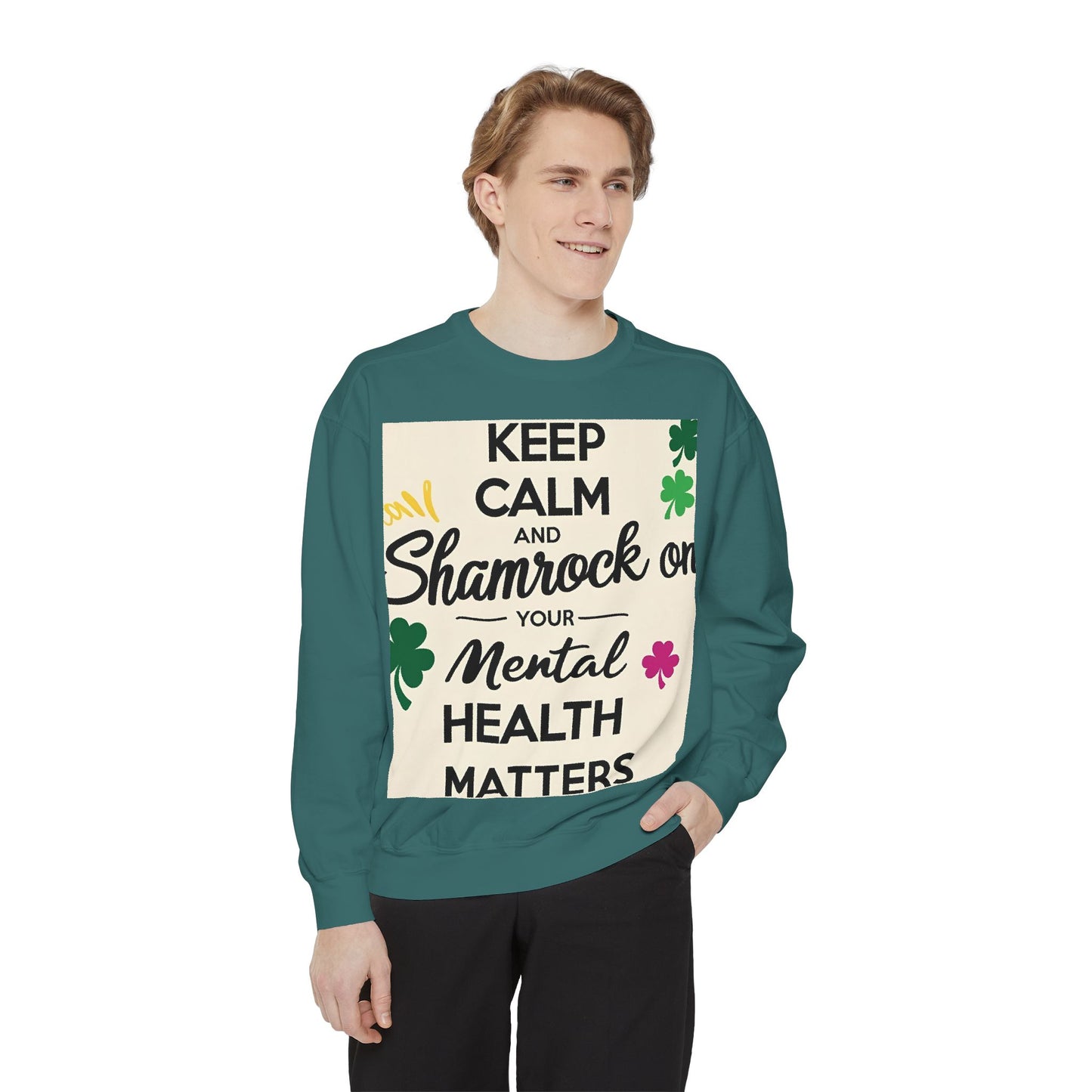 Front Print Design- "Keep Calm Shamrock" Sweatshirt