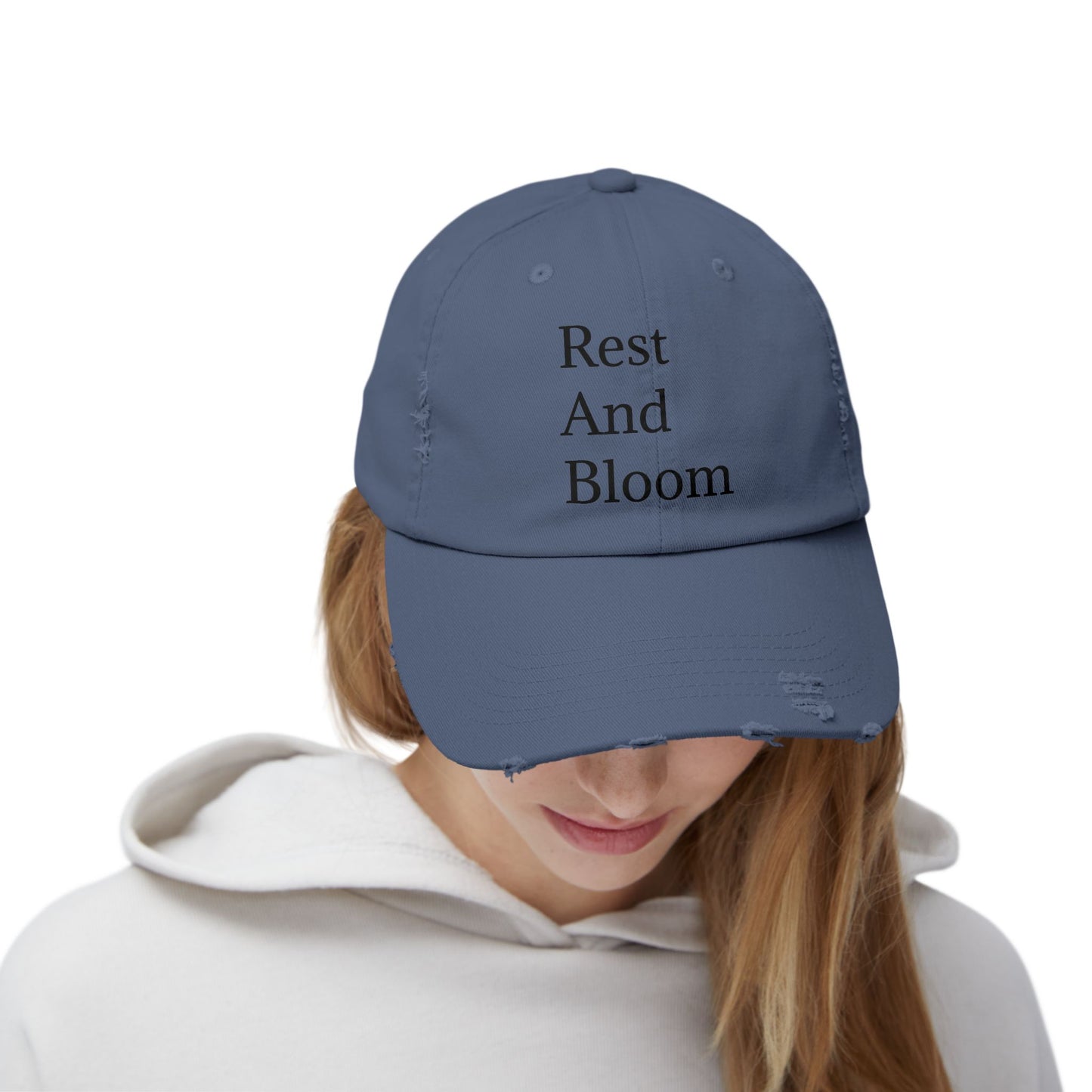 Unisex Distressed Cap - "Rest And Bloom" gemaklike hoed vir ontspanning en styl