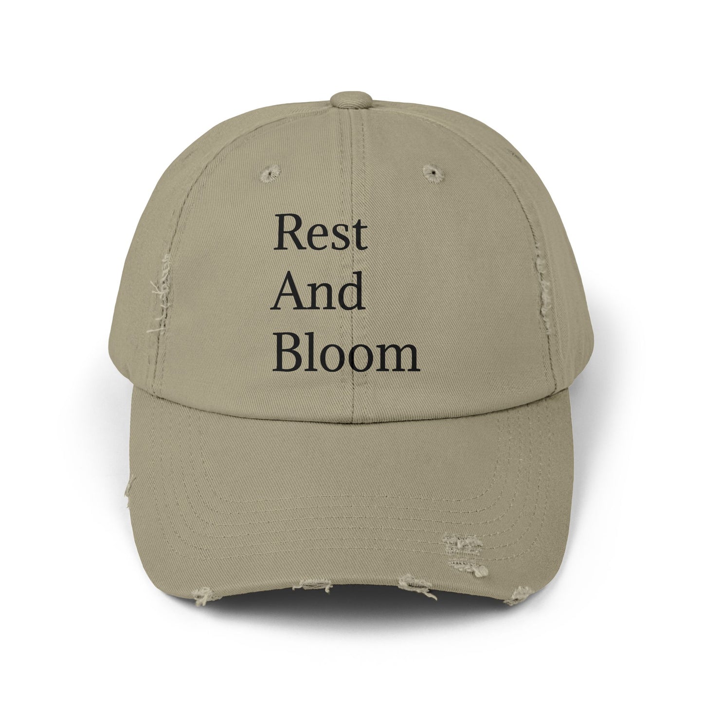 Unisex Distressed Cap - "Rest And Bloom" gemaklike hoed vir ontspanning en styl