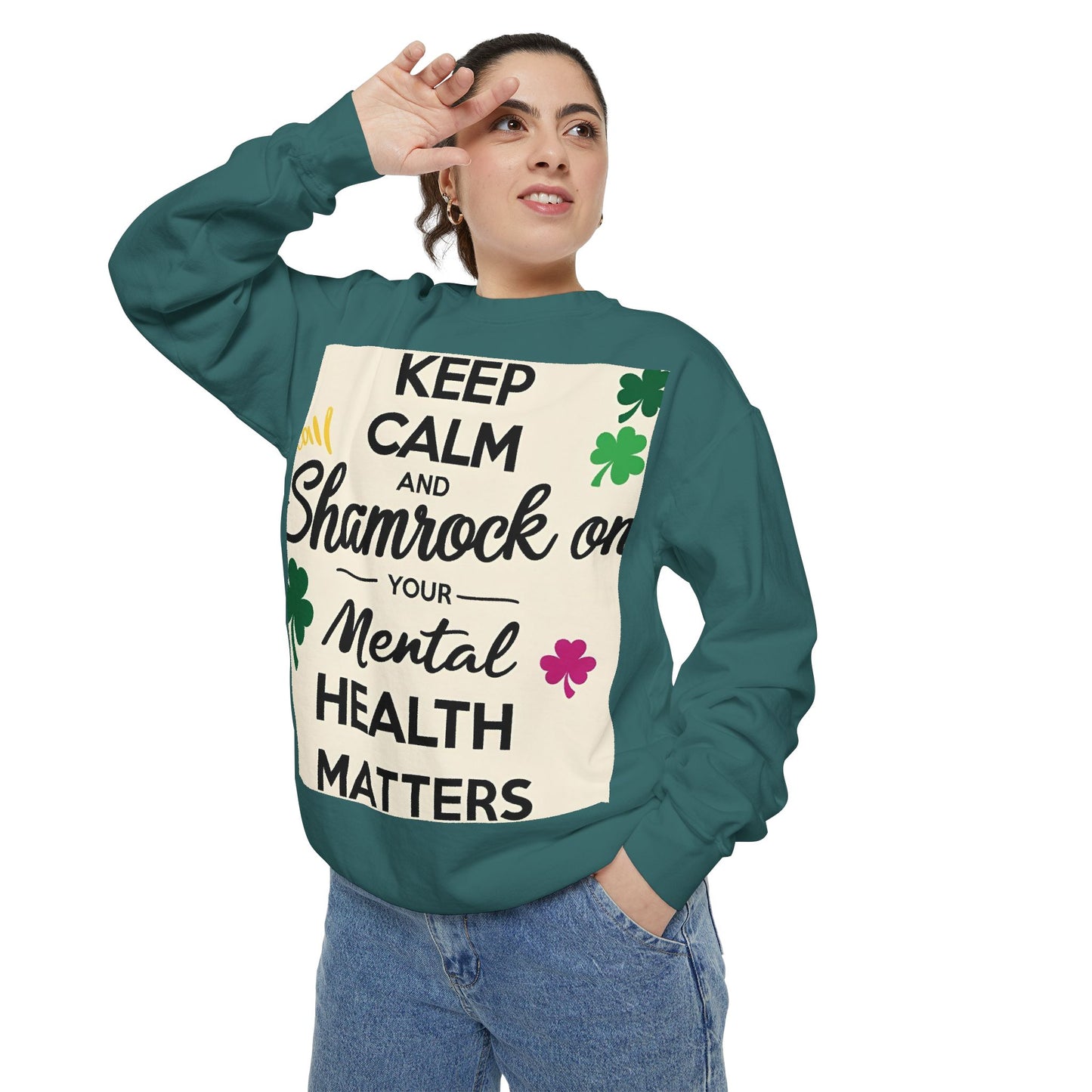 Front Print Design- "Keep Calm Shamrock" Sweatshirt