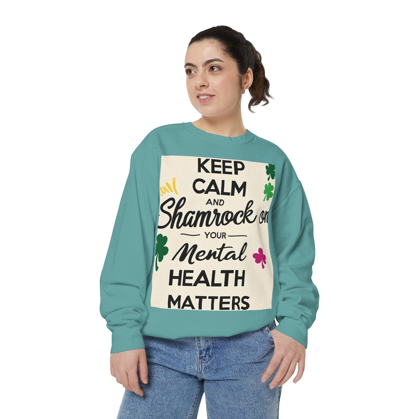 Front Print Design- "Keep Calm Shamrock" Sweatshirt