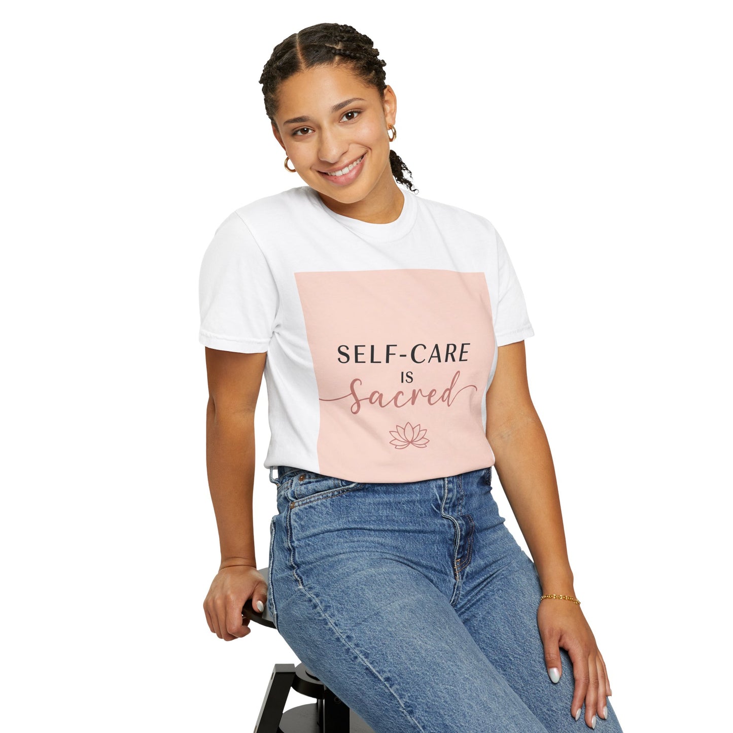 Front Print Design "Self-Care is Sacred" T-Shirt