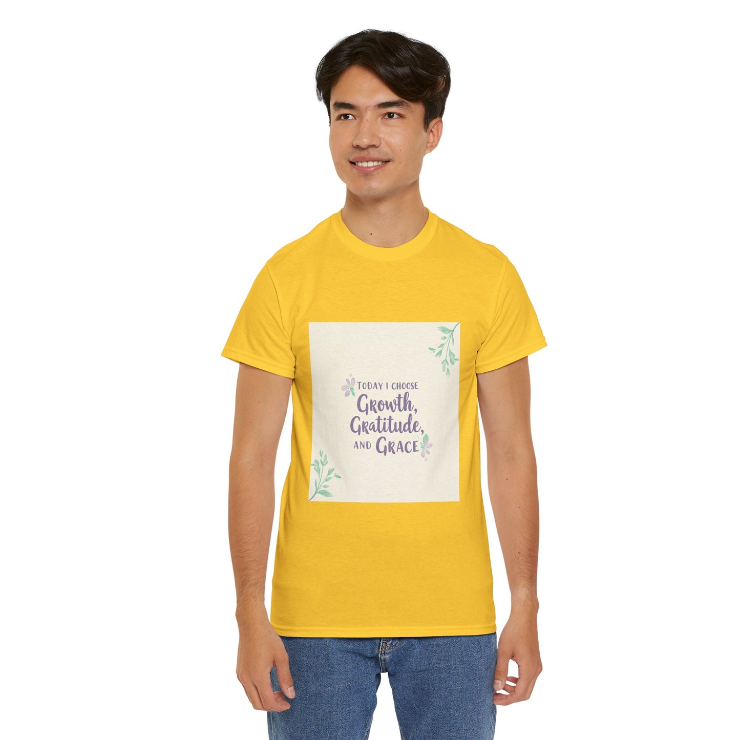 Inspirational Unisex Heavy Cotton Tee - "Today I Choose Growth, Gratitude, and Grace"