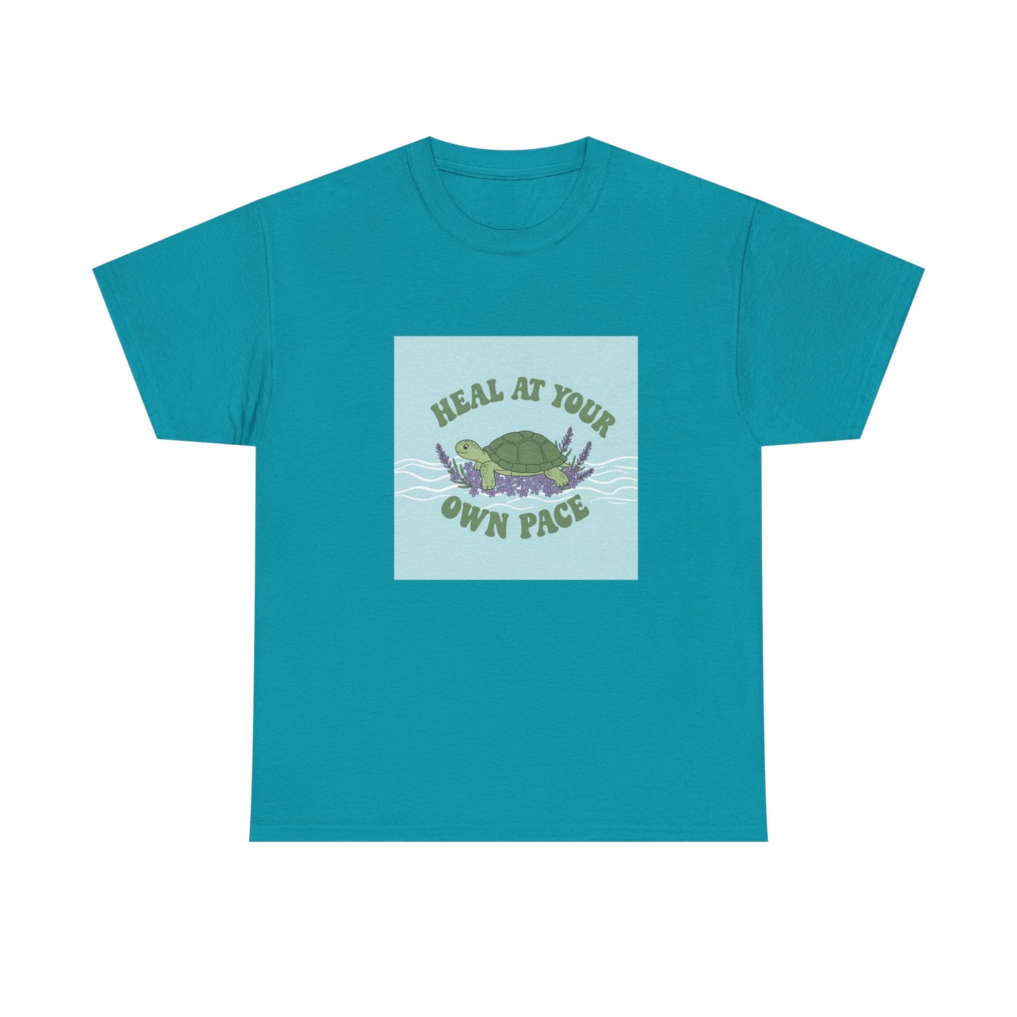 Heal at Your Own Pace Unisex Heavy Cotton Tee - Inspirational Turtle Graphic Tee for Relaxation