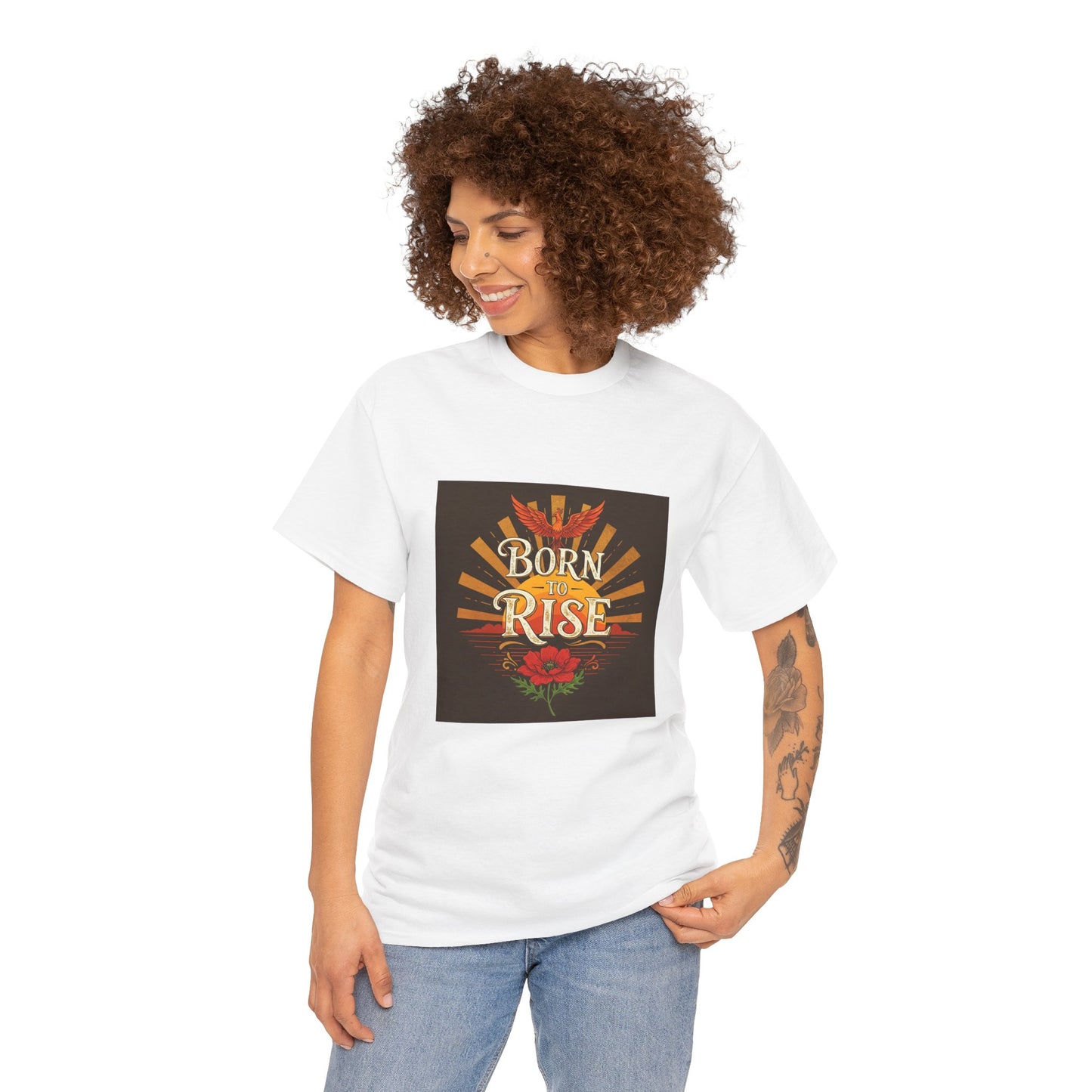 Born to Rise Unisex Heavy Cotton Tee - Inspirational Graphic Shirt