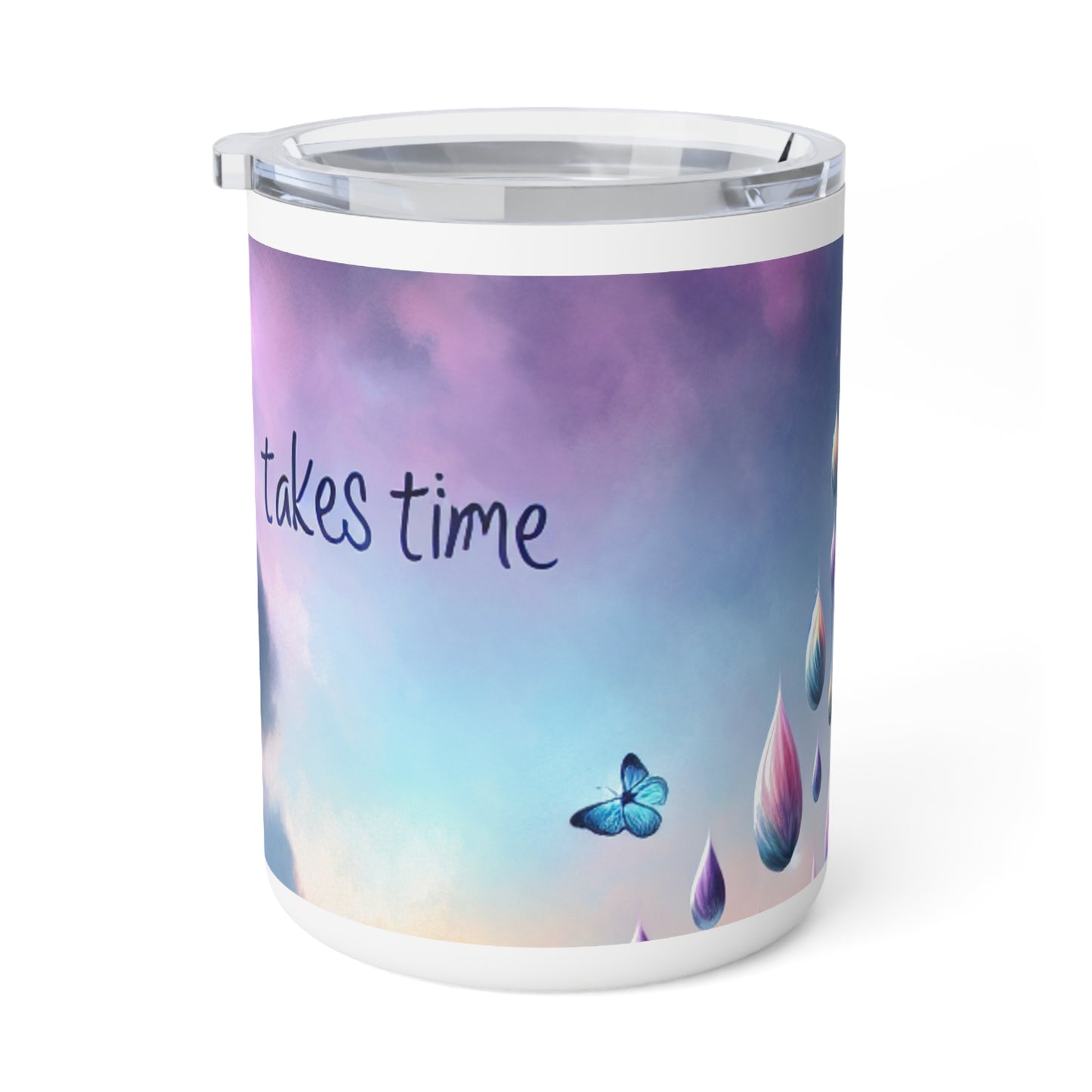 Inspirational Insulated Coffee Mug – "Growth Takes Time"