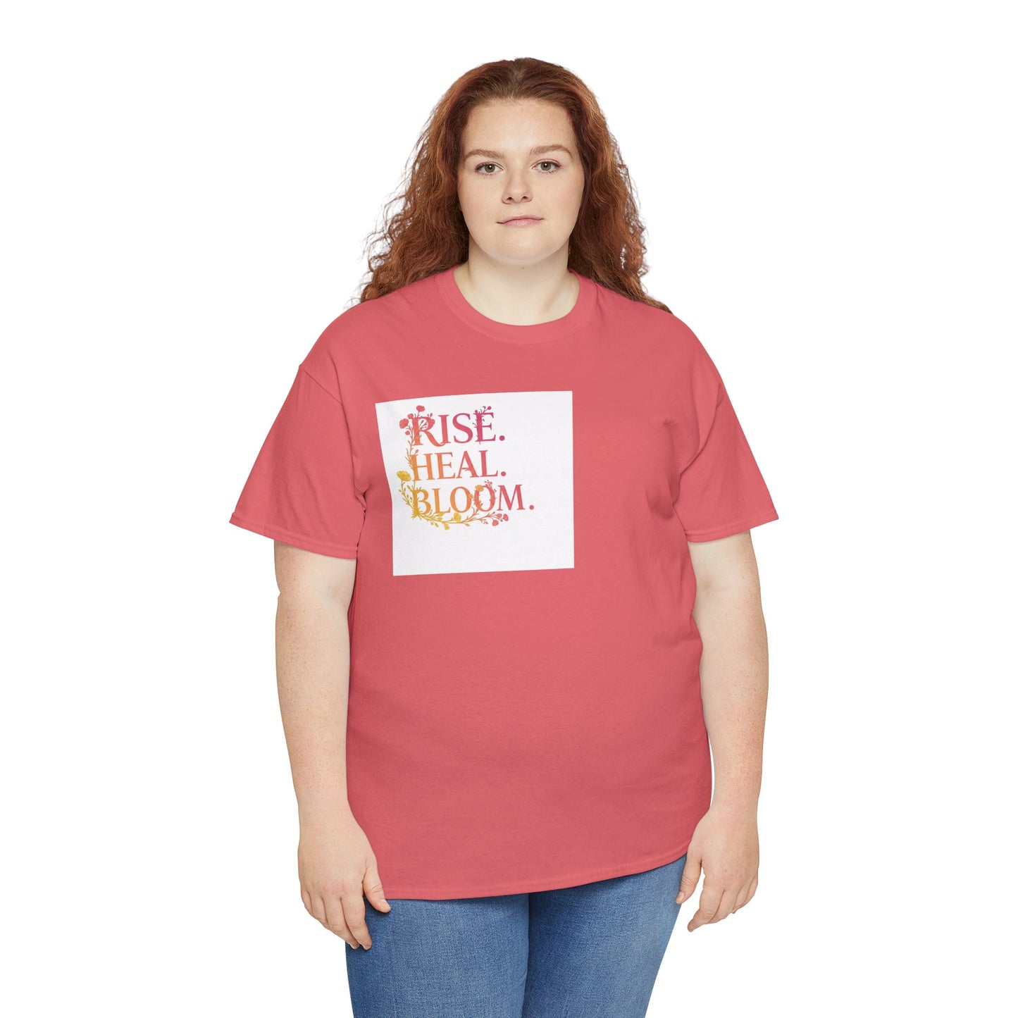 Rise Heal Bloom Unisex Heavy Cotton Tee - Motivational Graphic T-Shirt for Self-Care and Wellness