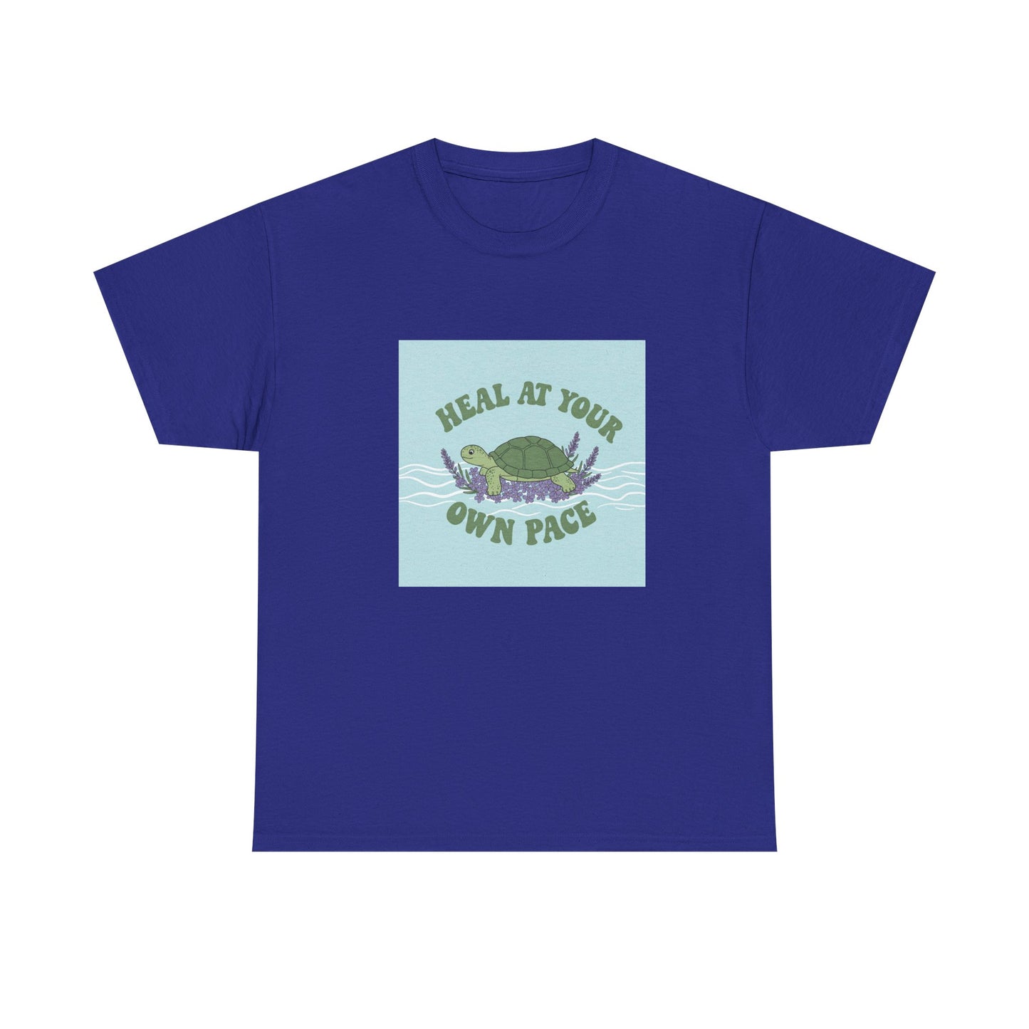 Heal at Your Own Pace Unisex Heavy Cotton Tee - Inspirational Turtle Graphic Tee for Relaxation