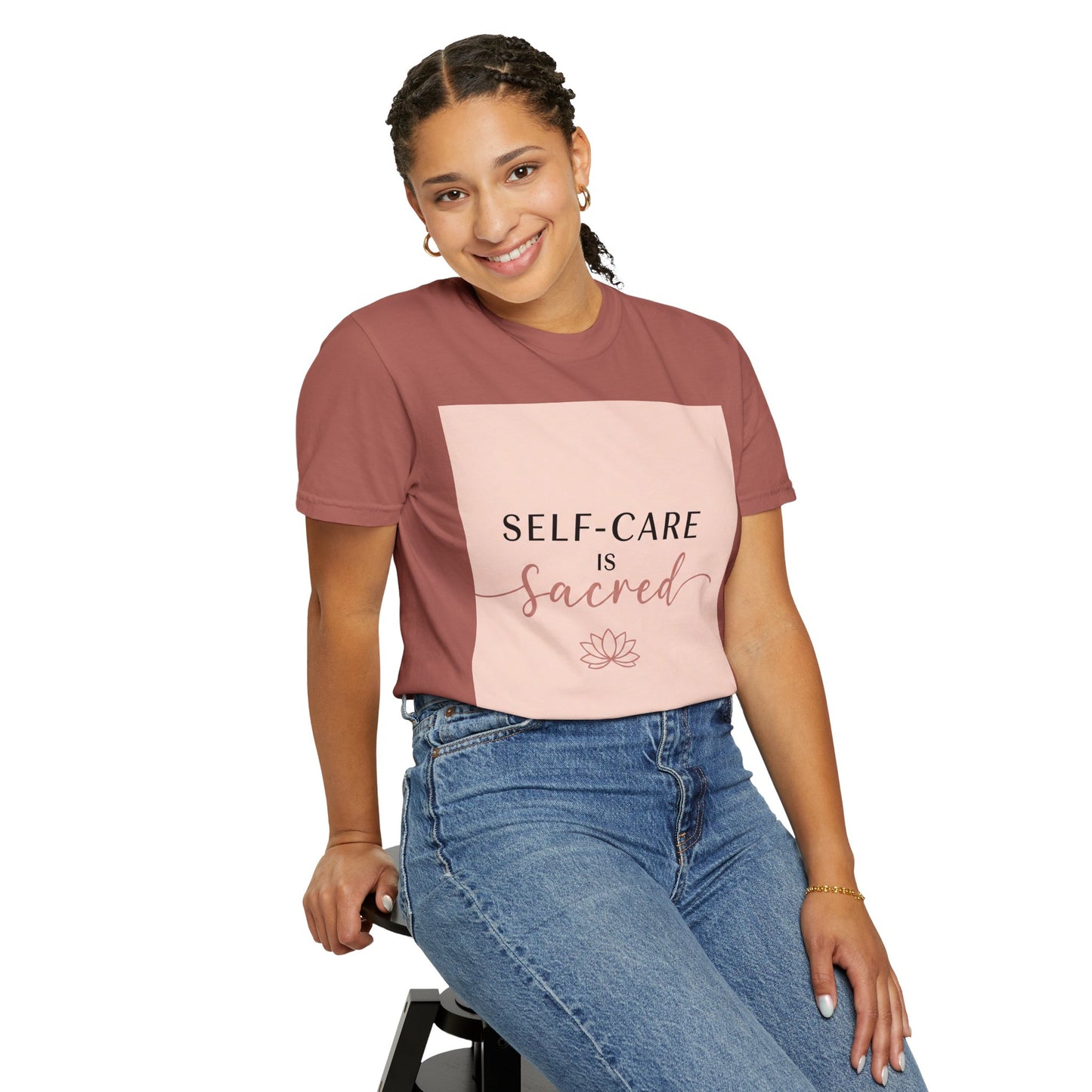 Front Print Design "Self-Care is Sacred" T-Shirt