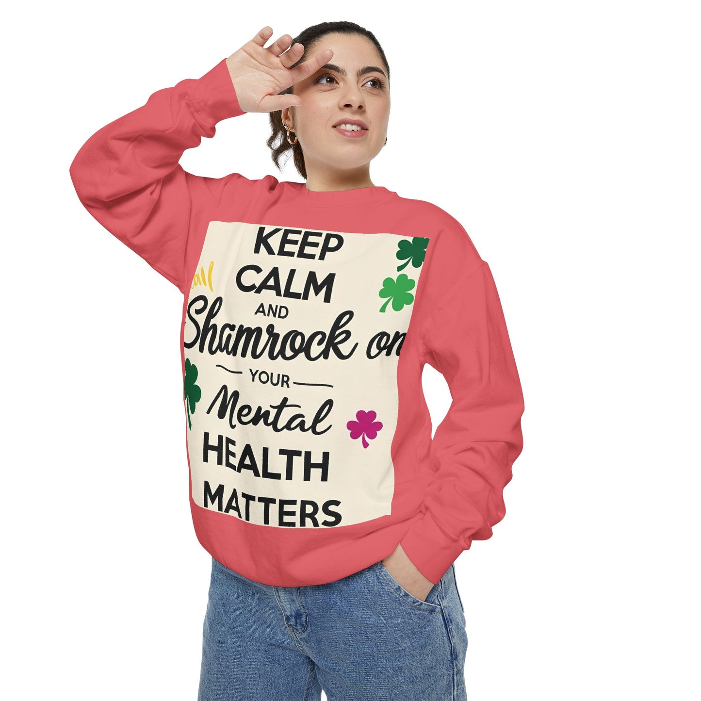 Front Print Design- "Keep Calm Shamrock" Sweatshirt