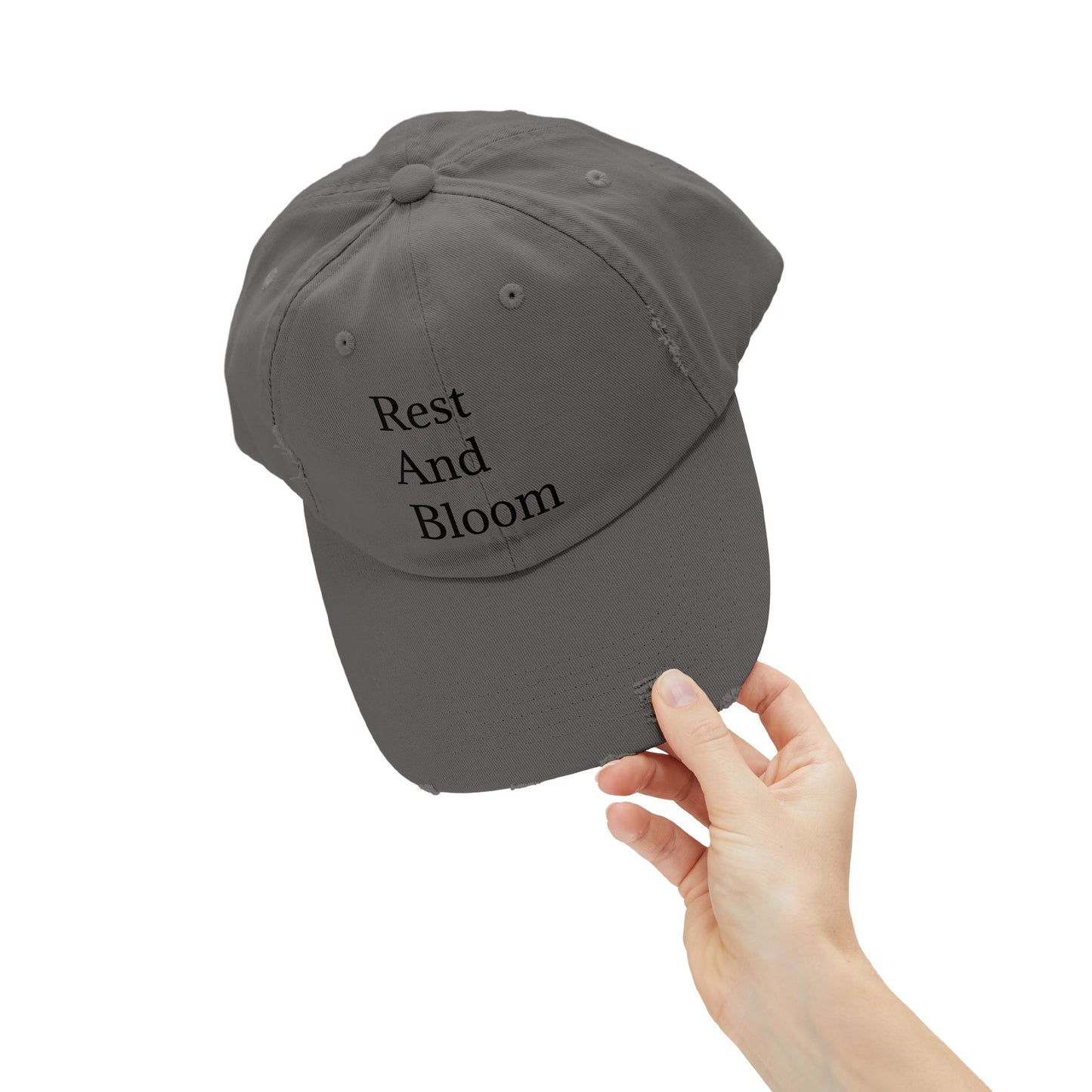 Unisex Distressed Cap - "Rest And Bloom" gemaklike hoed vir ontspanning en styl