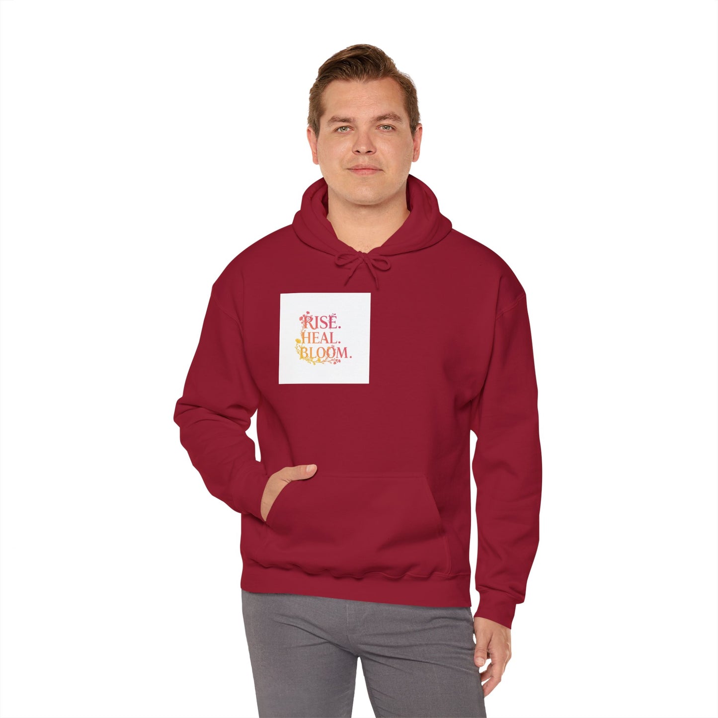 Rise Heal Bloom Unisex Heavy Blend Hoodie - Inspirational Sweatshirt for Self-Care and Wellness