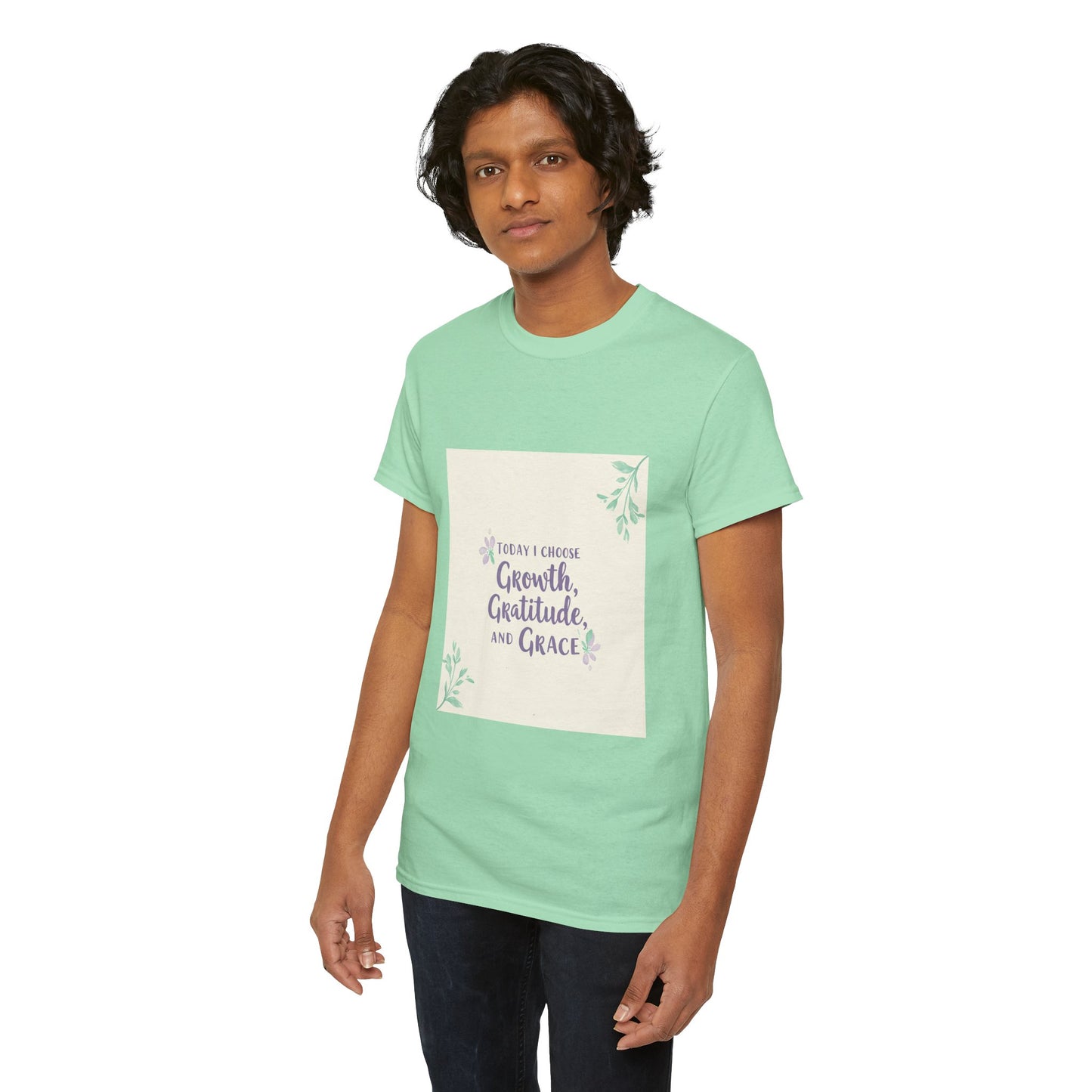 Inspirational Unisex Heavy Cotton Tee - "Today I Choose Growth, Gratitude, and Grace"