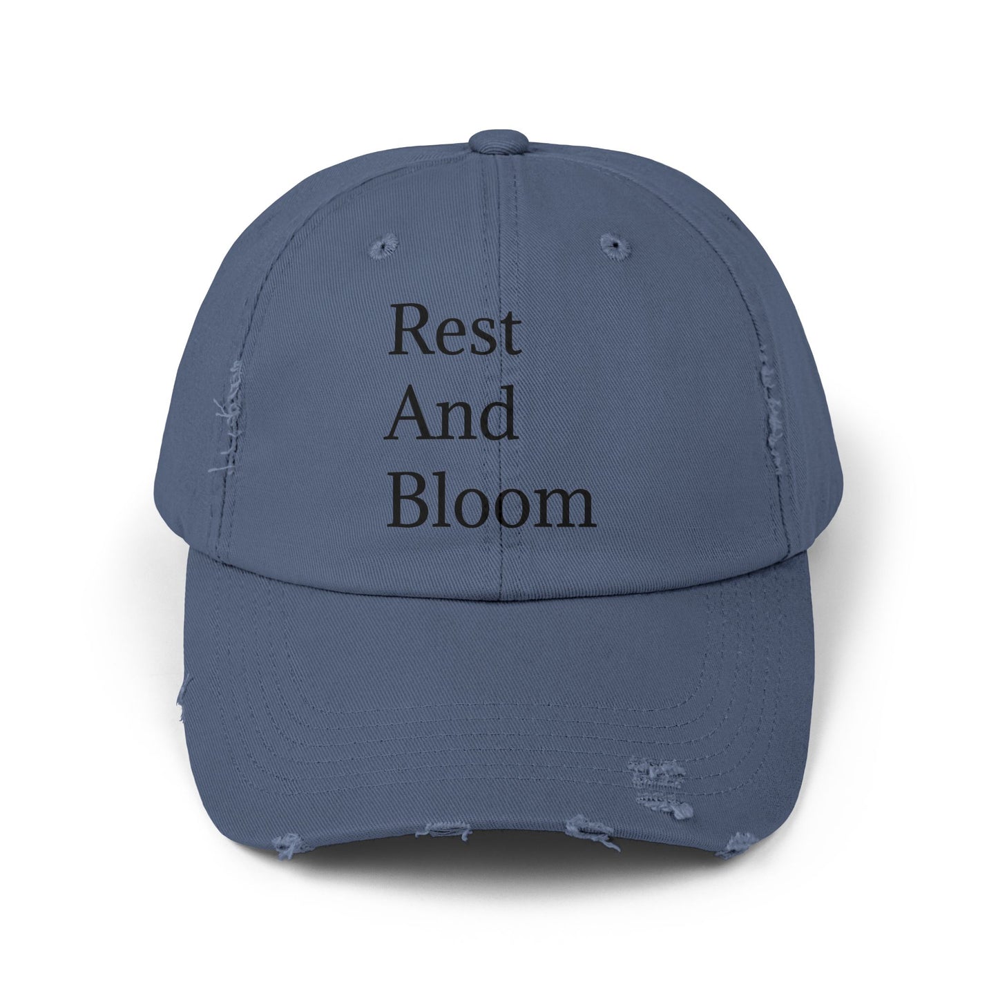 Unisex Distressed Cap - "Rest And Bloom" Casual Hat for Relaxation and Style