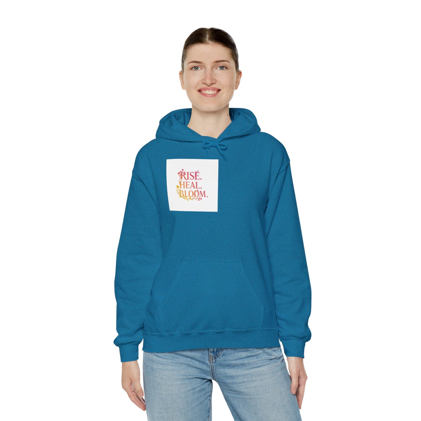 Rise Heal Bloom Unisex Heavy Blend Hoodie - Inspirational Sweatshirt for Self-Care and Wellness