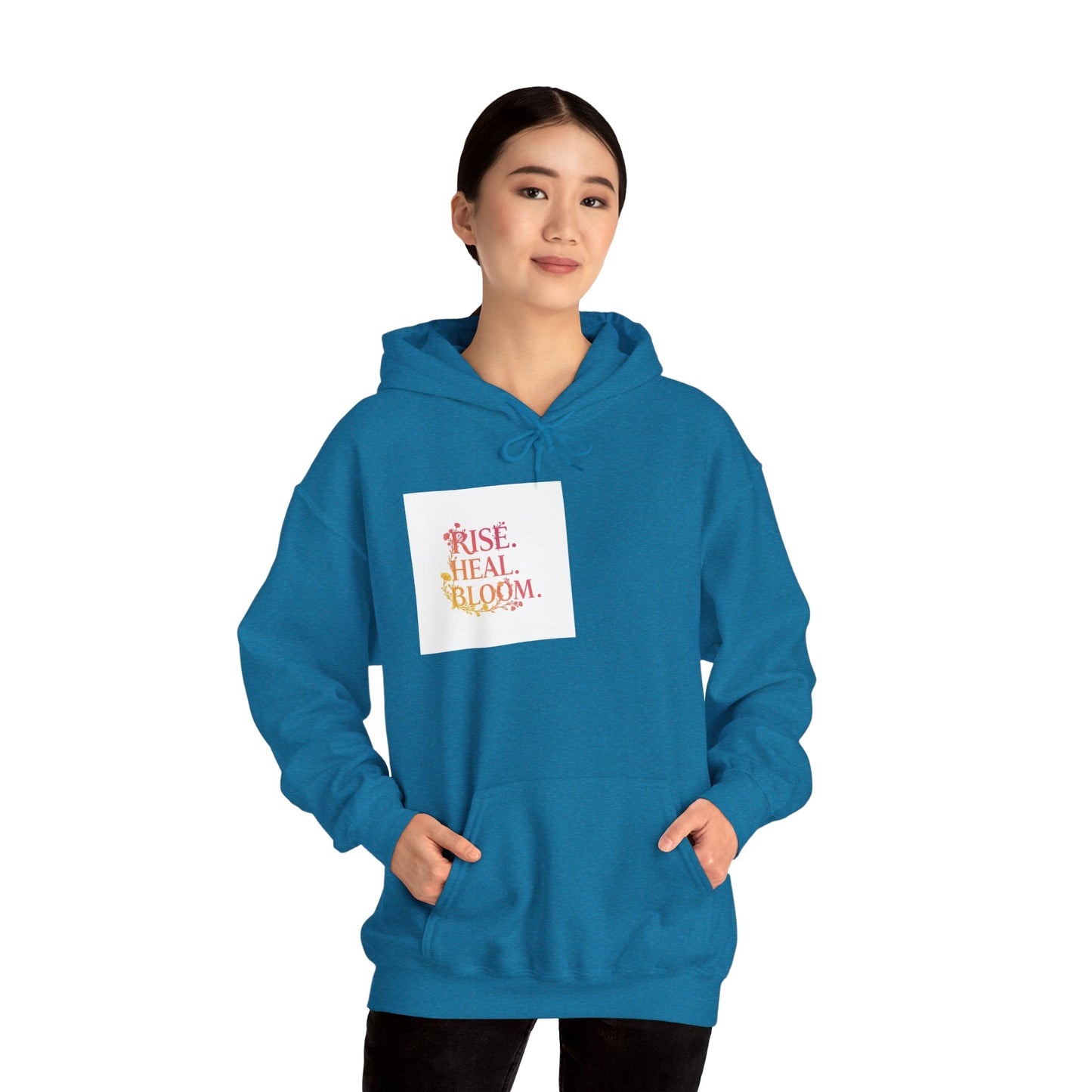 Rise Heal Bloom Unisex Heavy Blend Hoodie - Inspirational Sweatshirt for Self-Care and Wellness