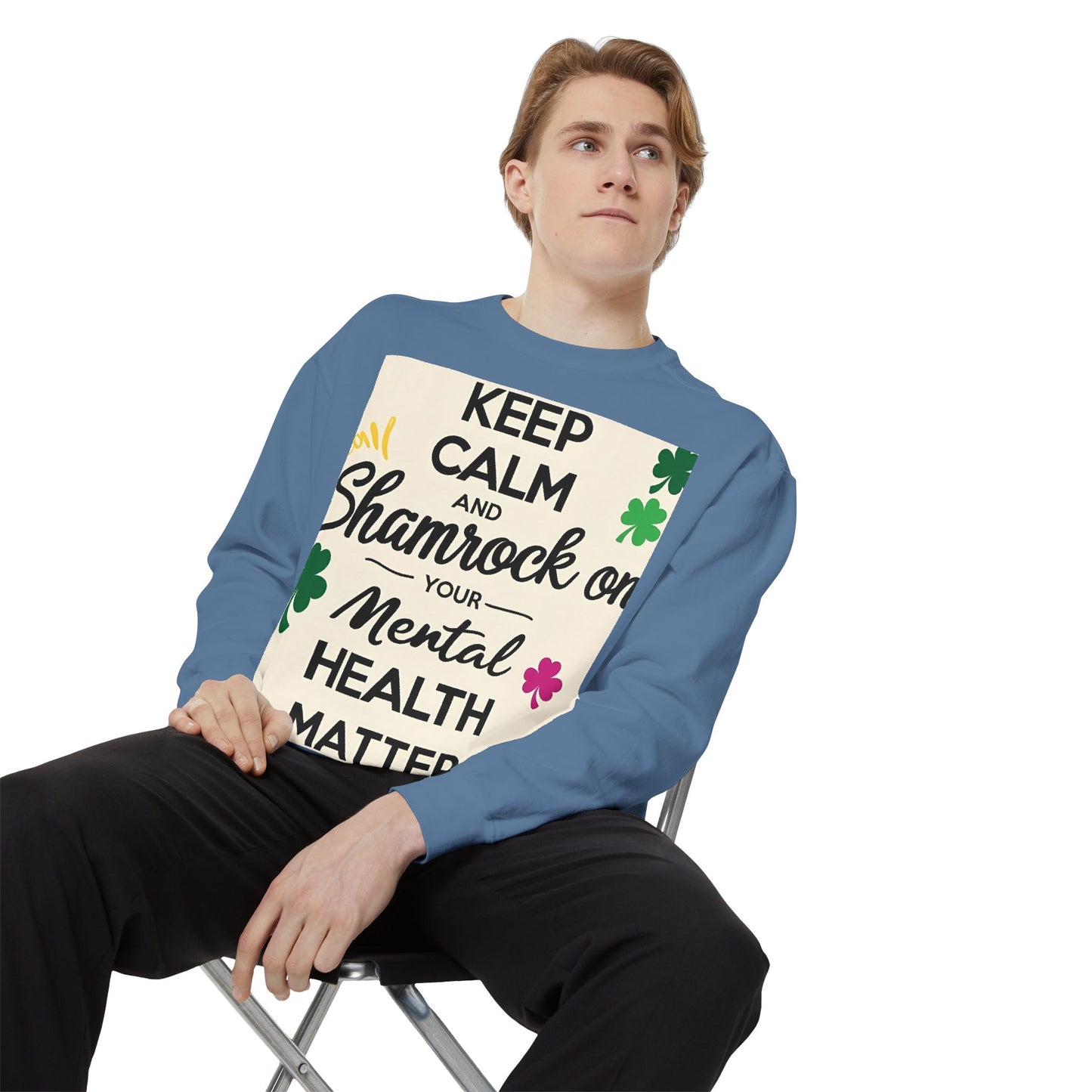 Front Print Design- "Keep Calm Shamrock" Sweatshirt