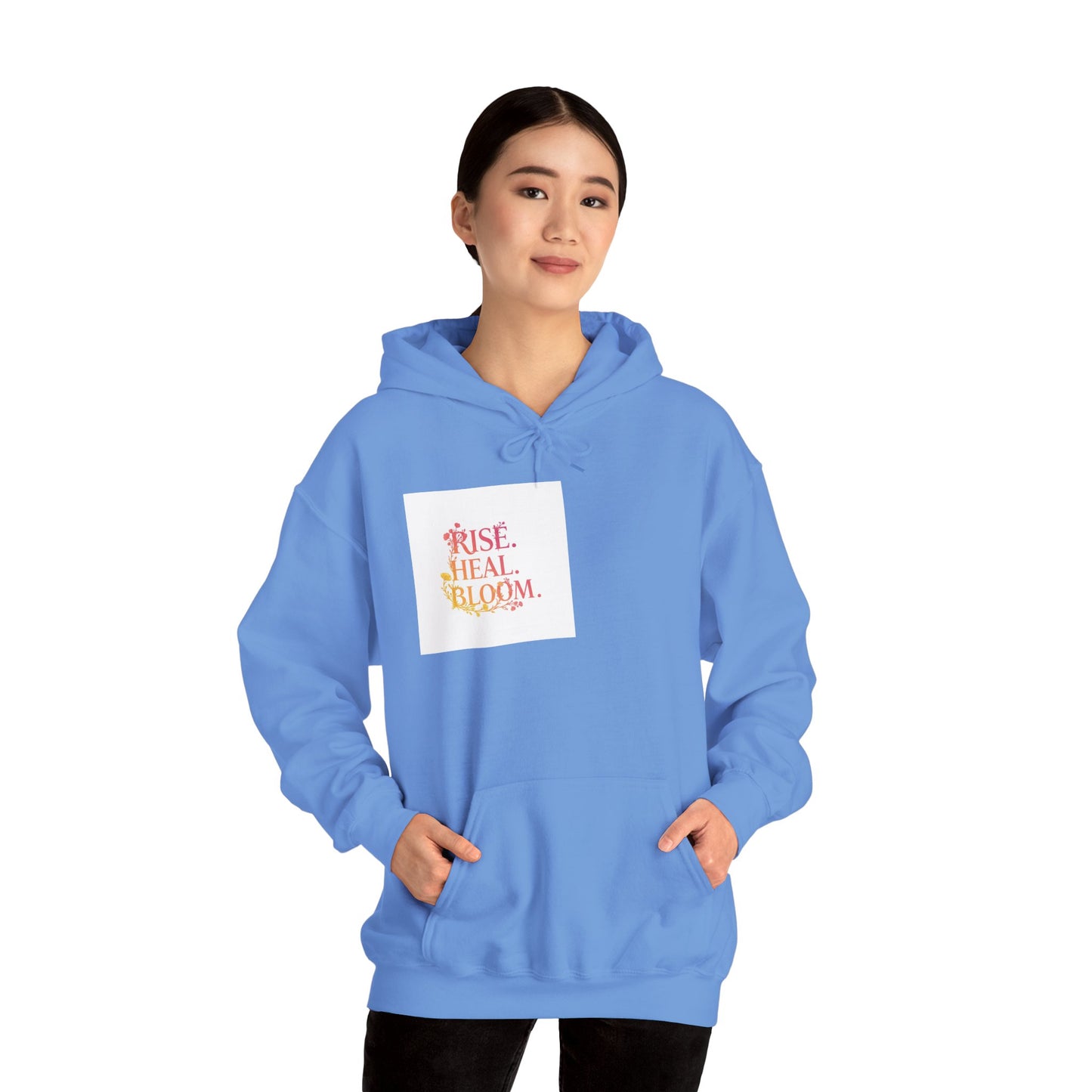 Rise Heal Bloom Unisex Heavy Blend Hoodie - Inspirational Sweatshirt for Self-Care and Wellness