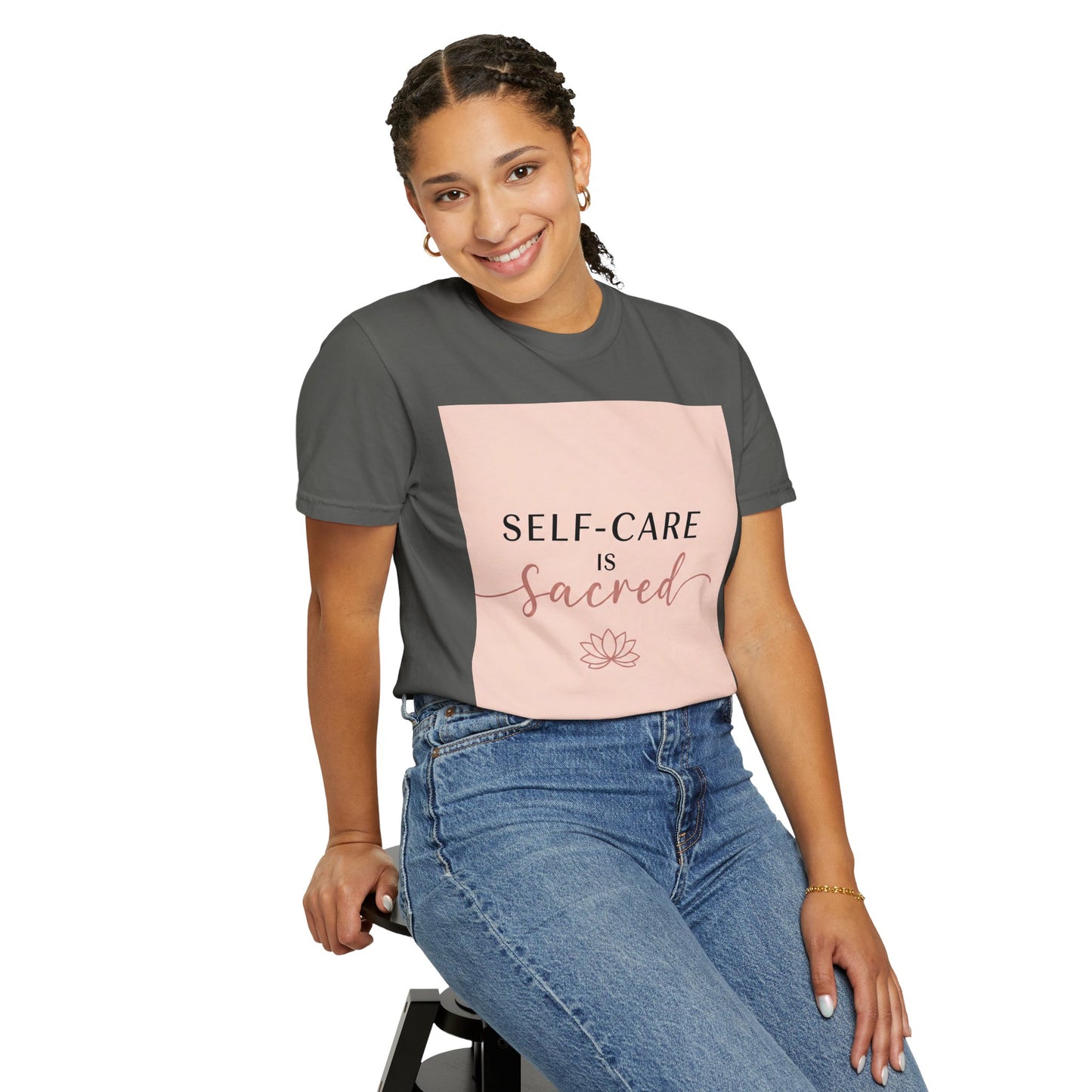 Front Print Design "Self-Care is Sacred" T-Shirt