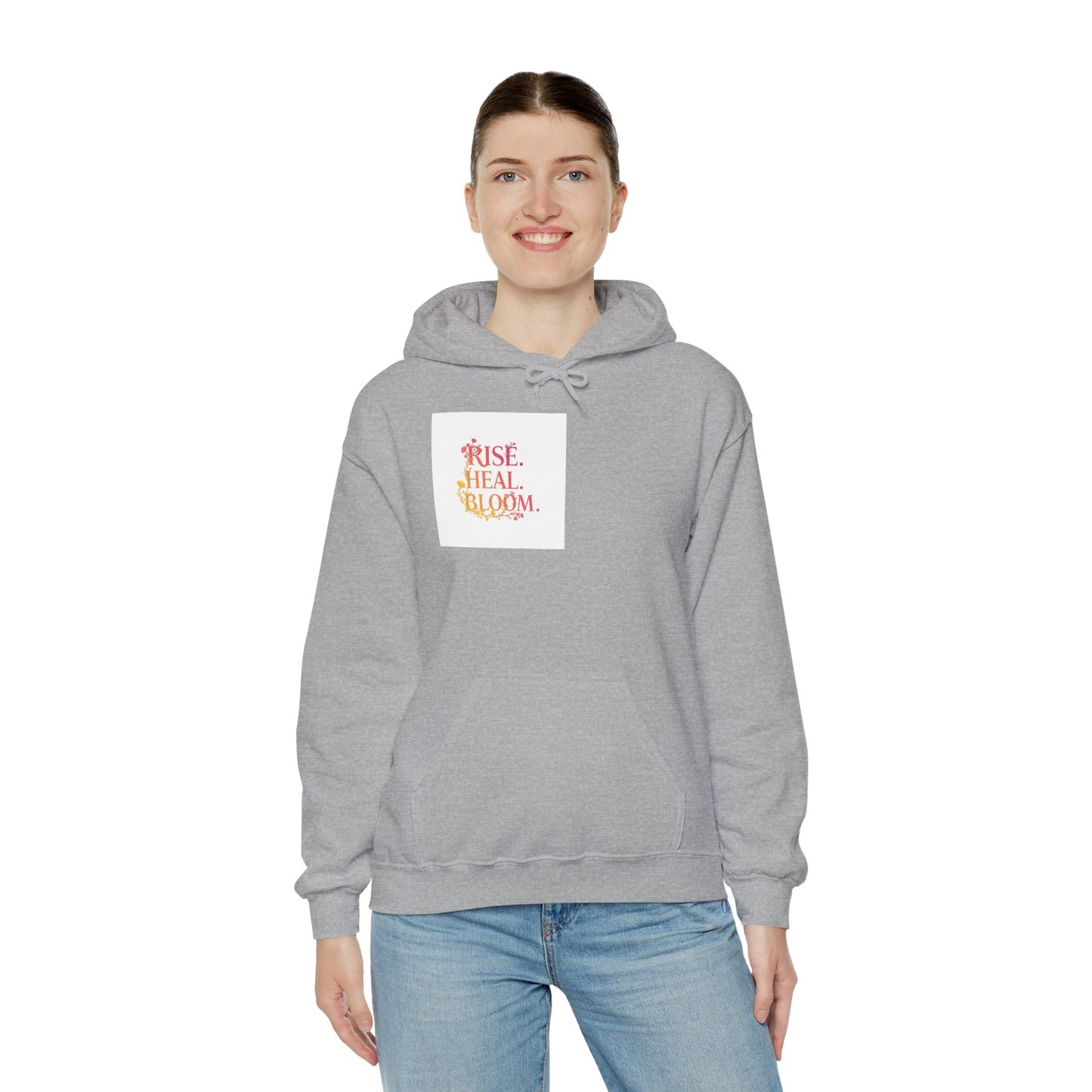 Rise Heal Bloom Unisex Heavy Blend Hoodie - Inspirational Sweatshirt for Self-Care and Wellness