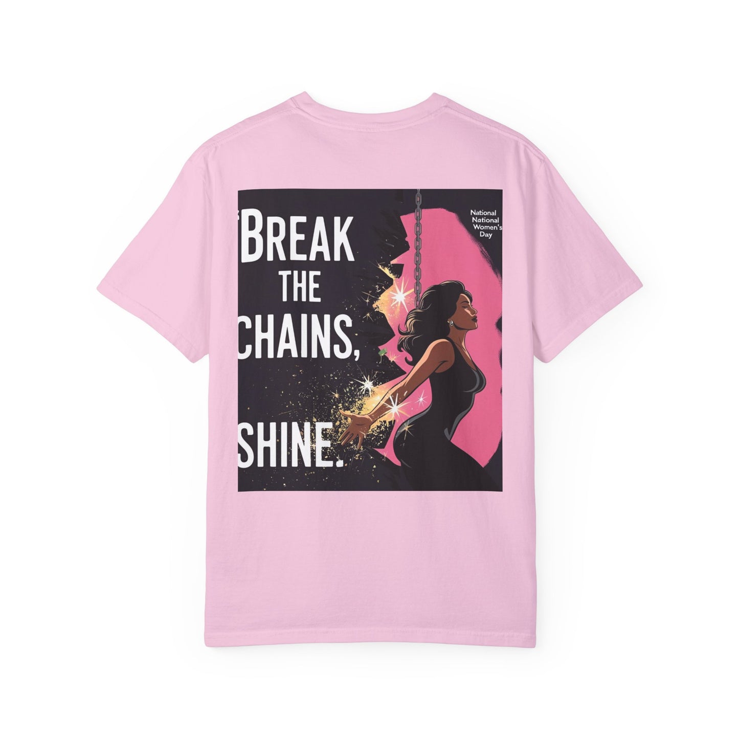 Bemagtigings-T-hemp: "Break the Chains, Shine" - Unisex-kledingkleurige tee vir Nasionale Vryheidsdag