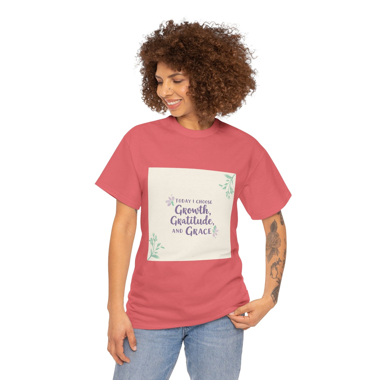 Inspirational Unisex Heavy Cotton Tee - "Today I Choose Growth, Gratitude, and Grace"