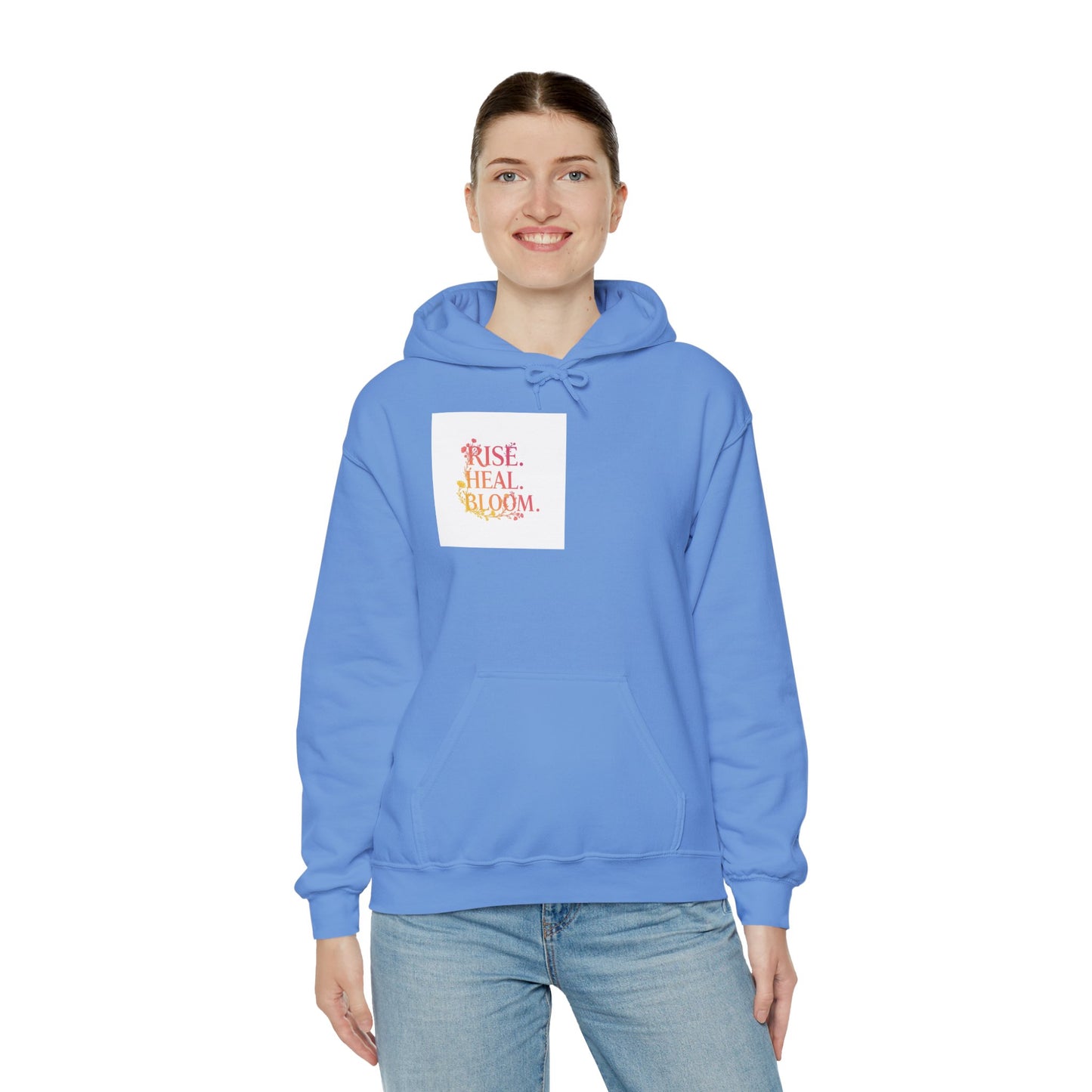 Rise Heal Bloom Unisex Heavy Blend Hoodie - Inspirational Sweatshirt for Self-Care and Wellness