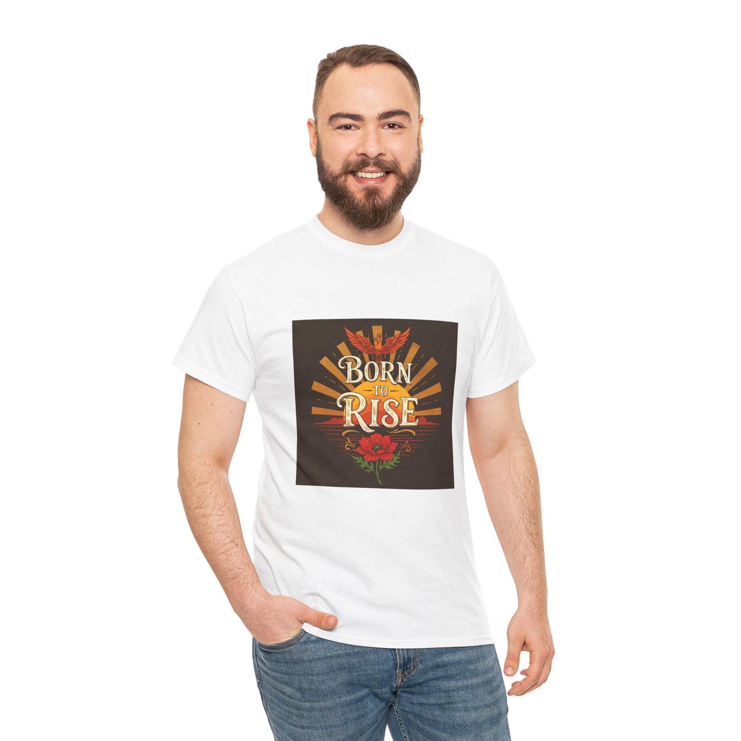 Born to Rise Unisex Heavy Cotton Tee - Inspirational Graphic Shirt