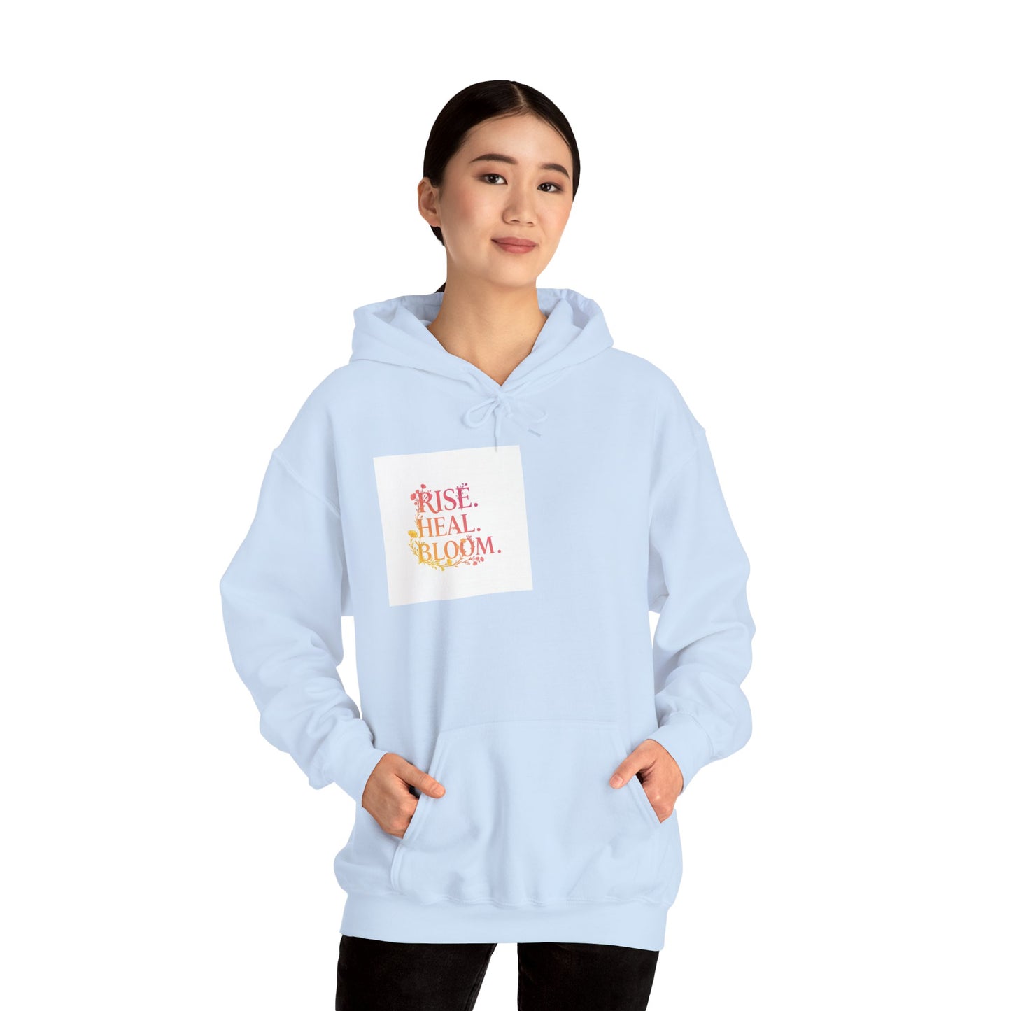 Rise Heal Bloom Unisex Heavy Blend Hoodie - Inspirational Sweatshirt for Self-Care and Wellness