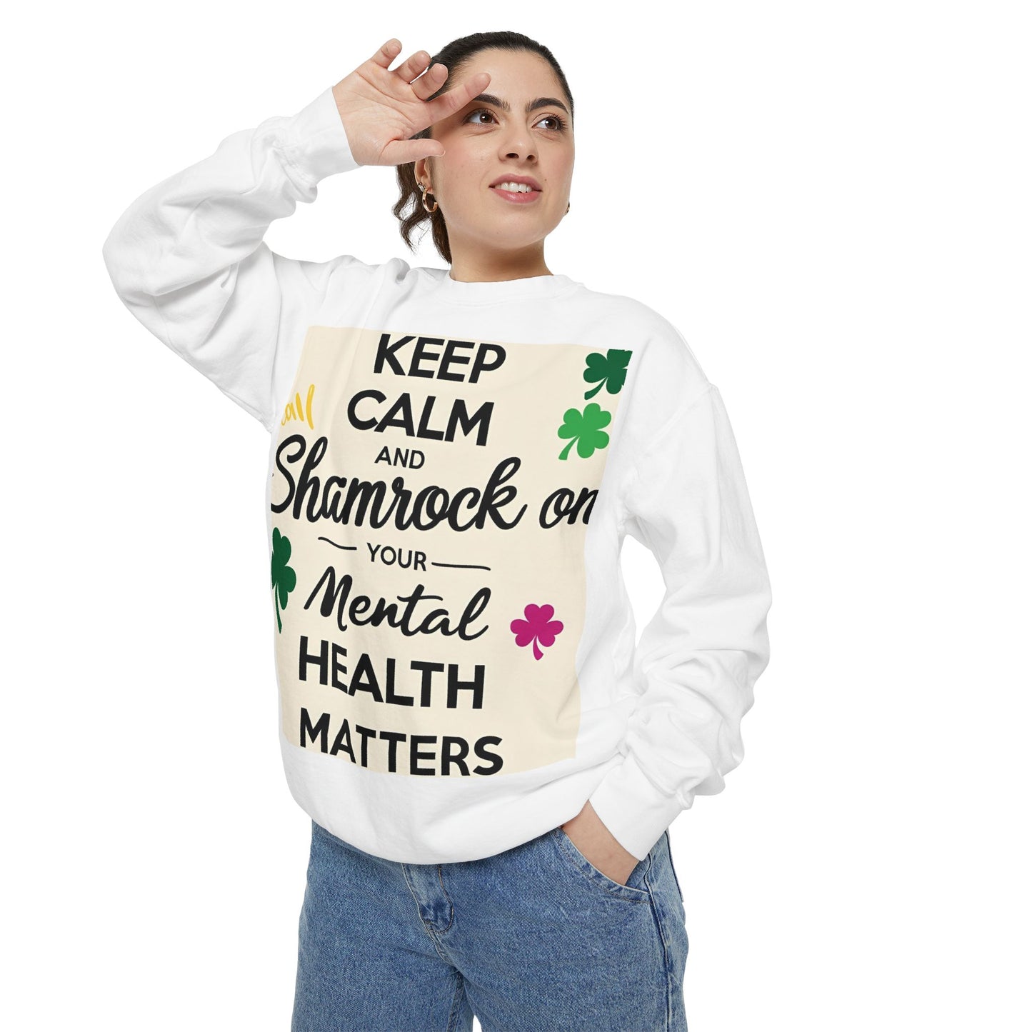 Front Print Design- "Keep Calm Shamrock" Sweatshirt