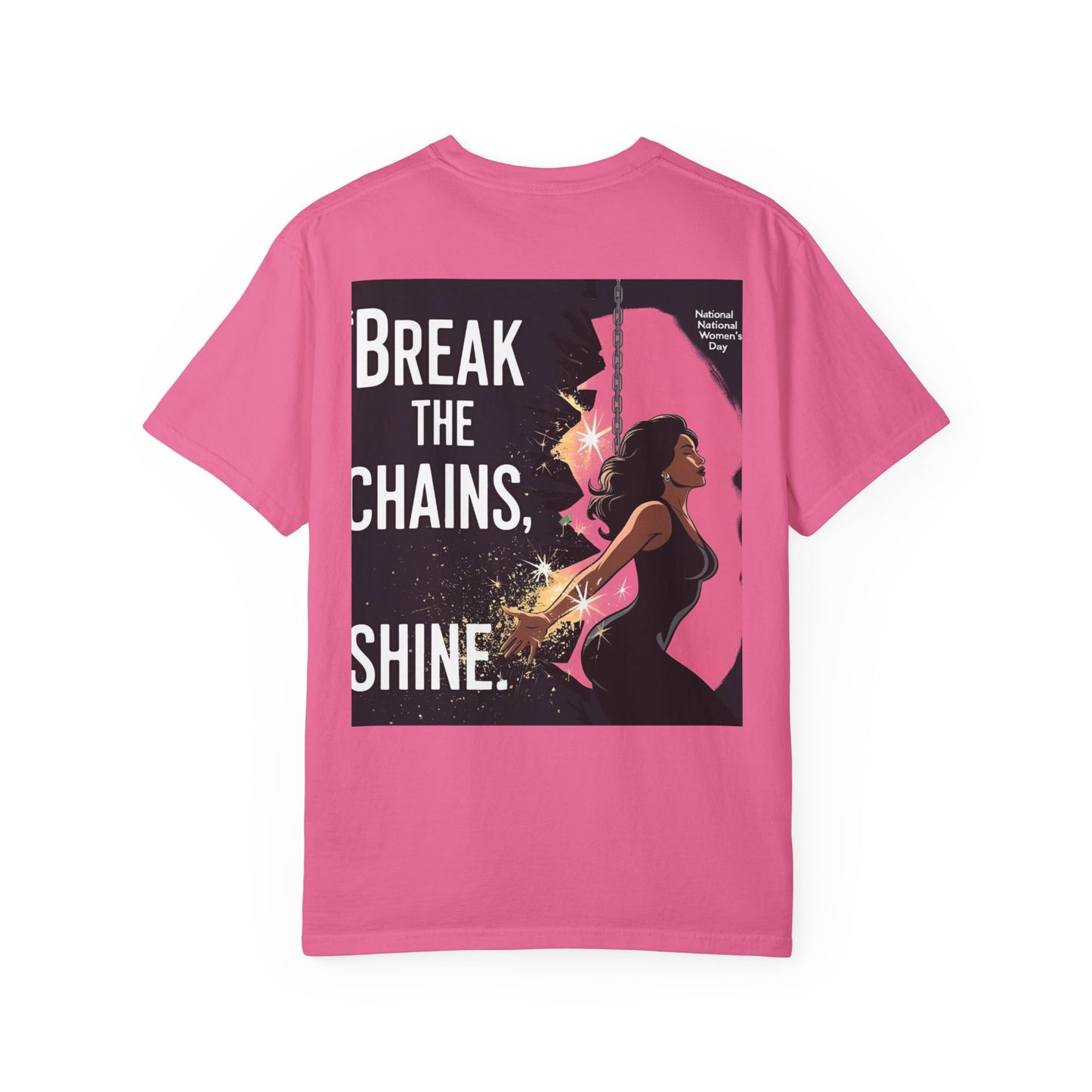 Bemagtigings-T-hemp: "Break the Chains, Shine" - Unisex-kledingkleurige tee vir Nasionale Vryheidsdag