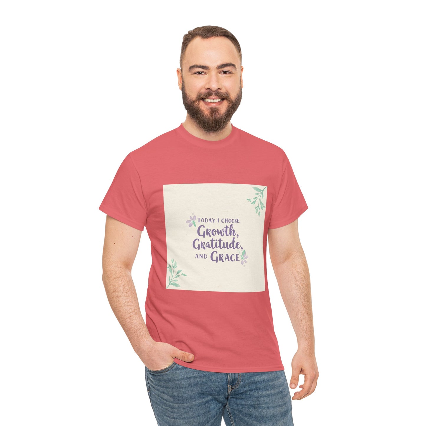 Inspirational Unisex Heavy Cotton Tee - "Today I Choose Growth, Gratitude, and Grace"