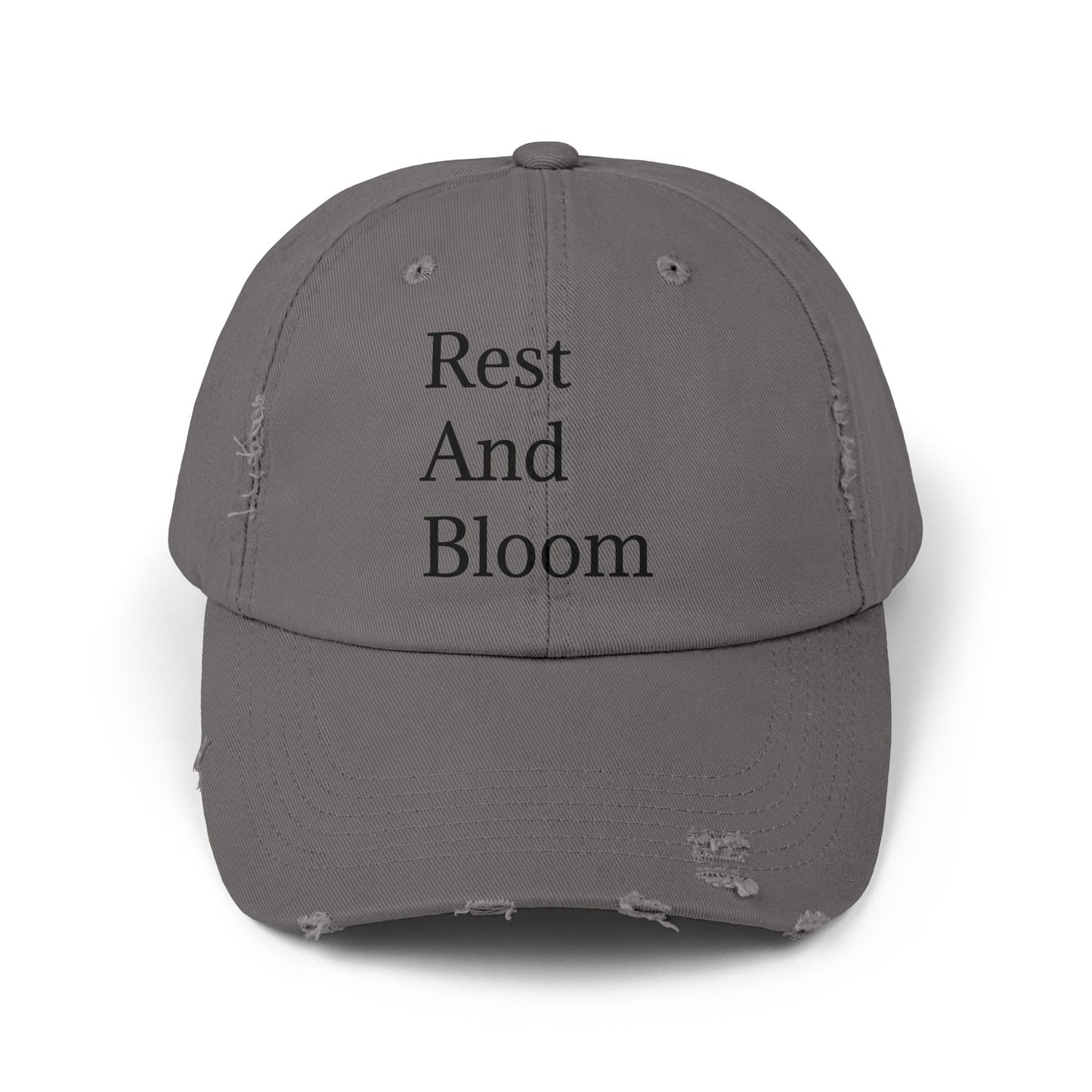 Unisex Distressed Cap - "Rest And Bloom" gemaklike hoed vir ontspanning en styl