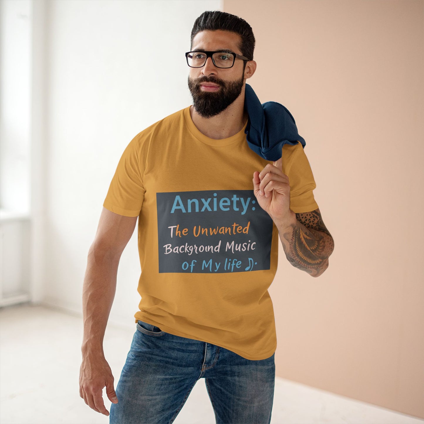 Front Print Design"Anxiety The Unwanted  Background Music Of My Life" T-Shirt