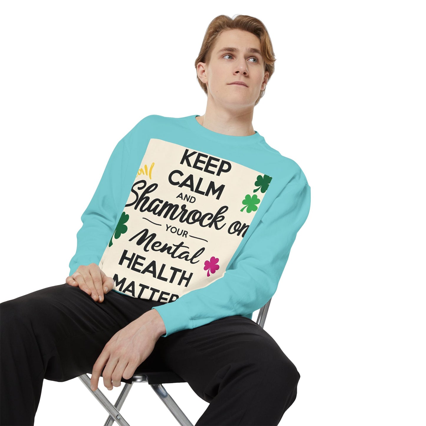 Front Print Design- "Keep Calm Shamrock" Sweatshirt