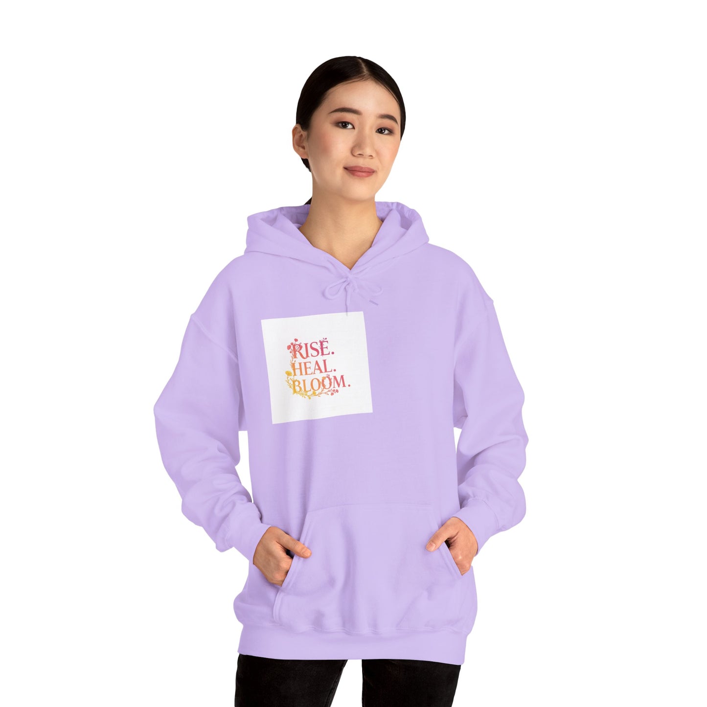 Rise Heal Bloom Unisex Heavy Blend Hoodie - Inspirational Sweatshirt for Self-Care and Wellness