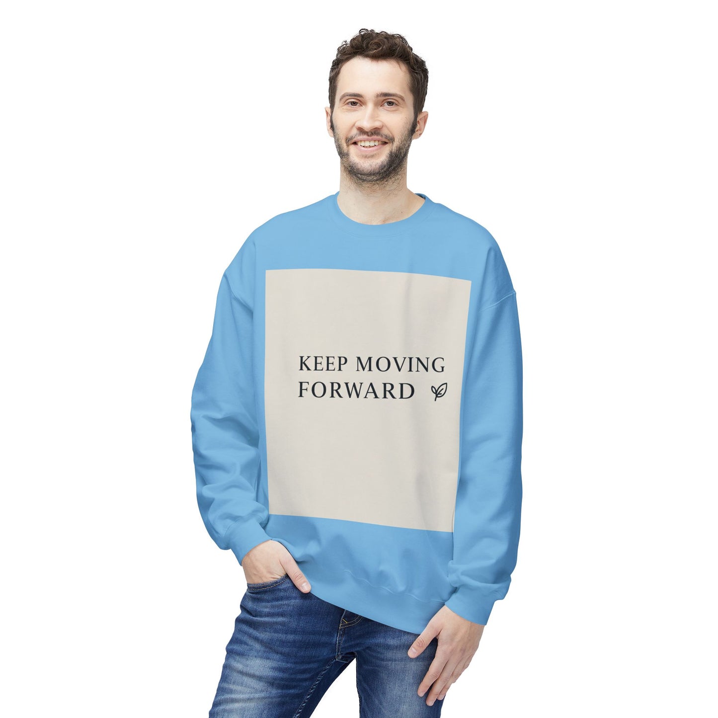 စိတ်အားထက်သန်သော Fleece Crewneck အင်္ကျီ - "ရှေ့သို့ ဆက်သွားပါ"